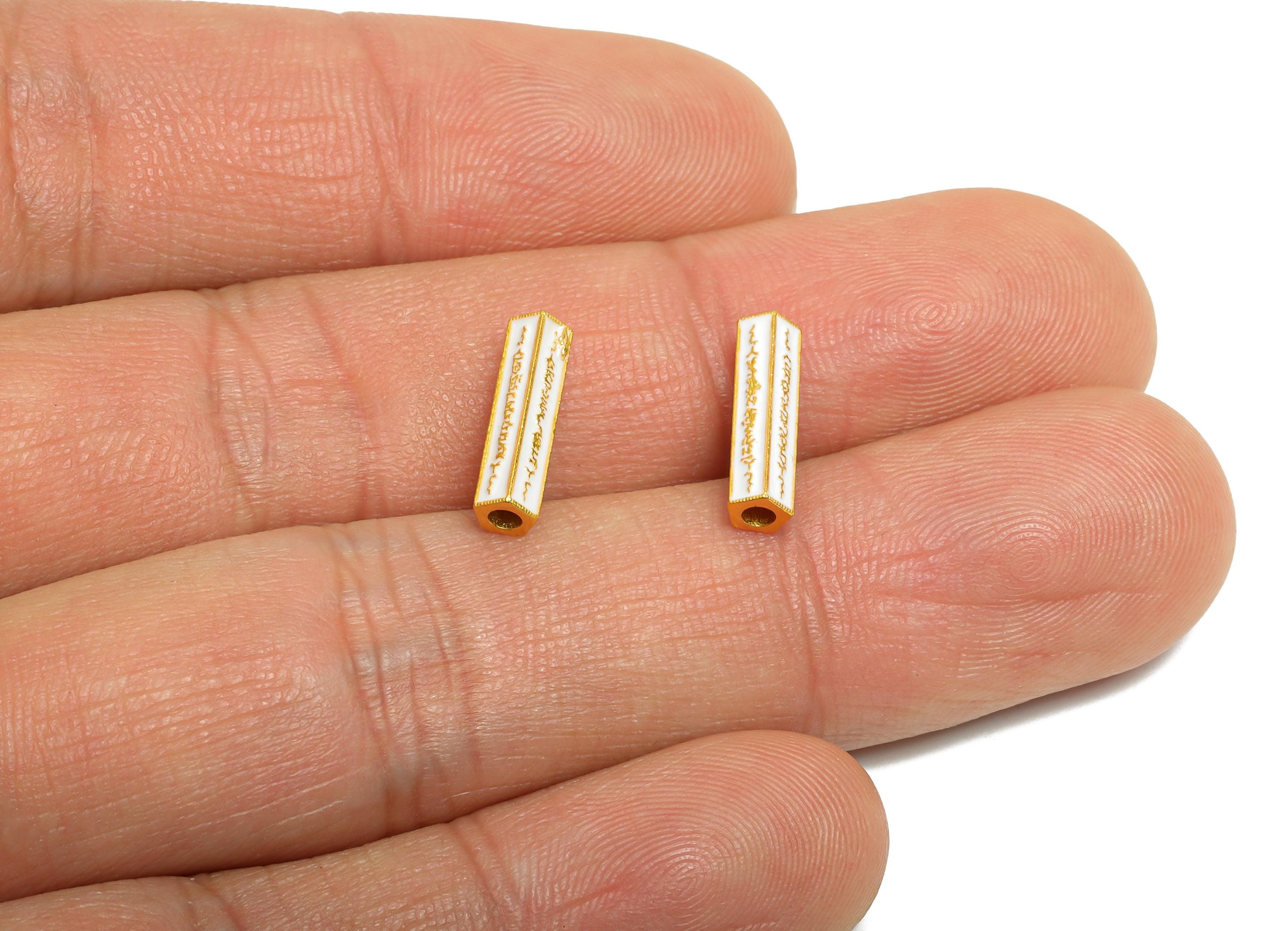 Brass Hexagonal Bead - Enamel Geometry Tube Bead - Engraved Pendant for Jewelry Making - 24K Real Gold Plated - 12x3x3.71mm - RGP10983 - DOMEDBAZAAR