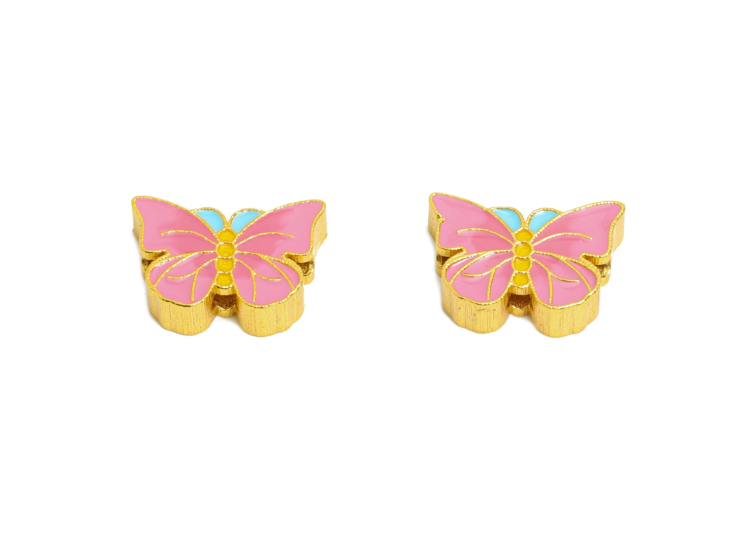 Brass Enamel Butterfly Bead - Multicolor Butterfly Bead - Boho Chic DIY Craft Bead for Bracelets - 24K Real Gold Plated - 7x10x2mm- RGP11003 - DOMEDBAZAAR