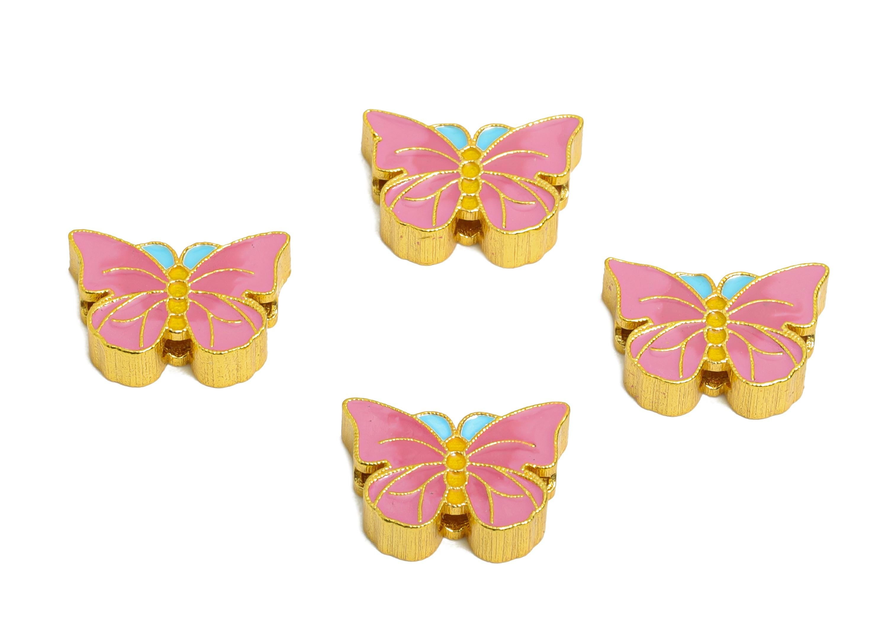 Brass Enamel Butterfly Bead - Multicolor Butterfly Bead - Boho Chic DIY Craft Bead for Bracelets - 24K Real Gold Plated - 7x10x2mm- RGP11003 - DOMEDBAZAAR