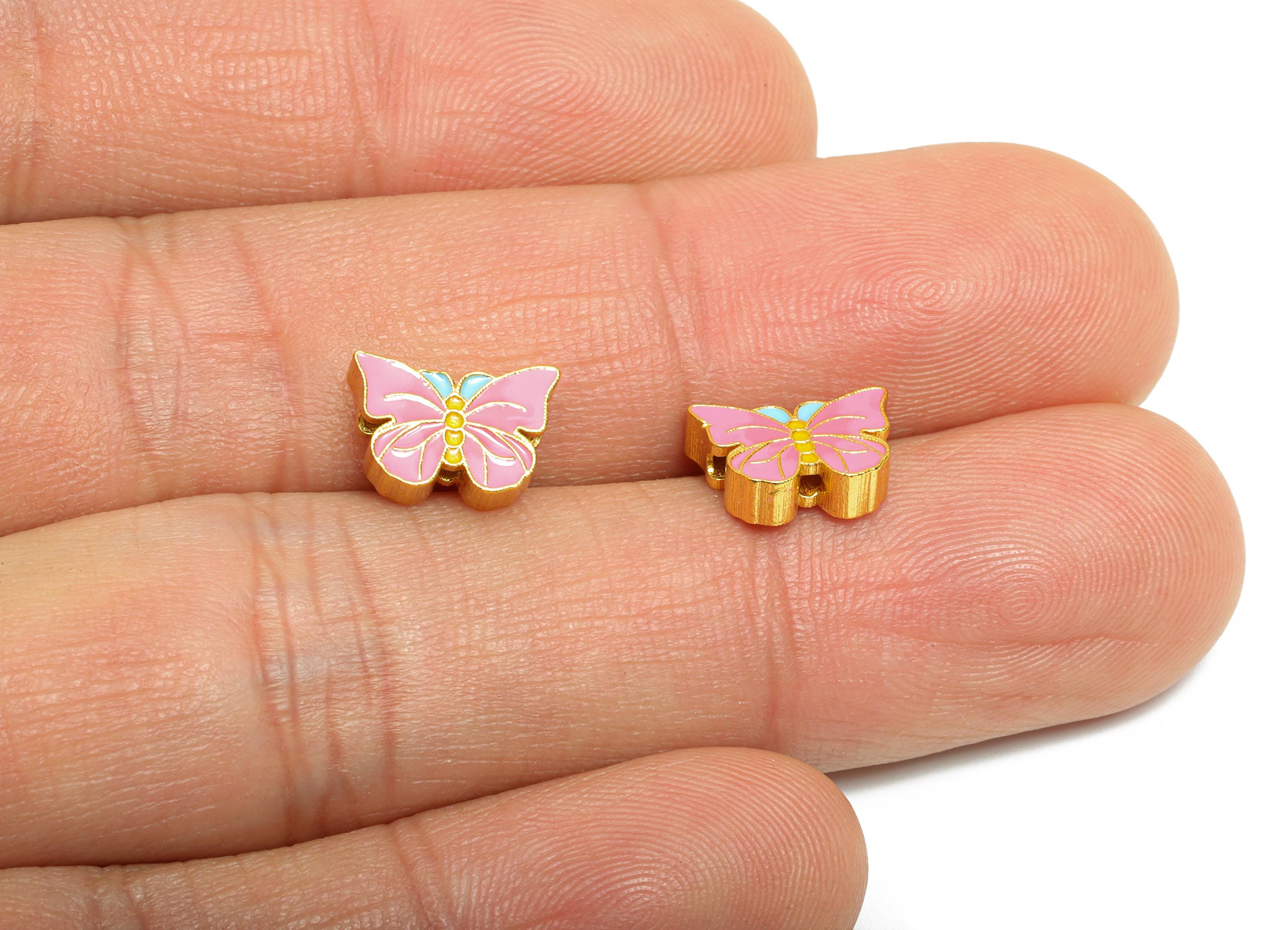 Brass Enamel Butterfly Bead - Multicolor Butterfly Bead - Boho Chic DIY Craft Bead for Bracelets - 24K Real Gold Plated - 7x10x2mm- RGP11003 - DOMEDBAZAAR