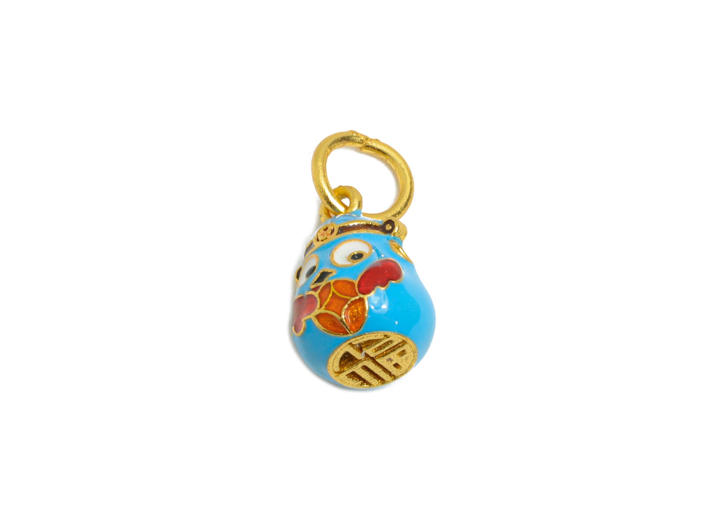 Brass Enamel Gourd Charm - Vintage Cloisonné Pendant - Artisan Bohemian Lucky Charm for Jewelry - 24K Real Gold Plated - 10x6x6mm- RGP10996
