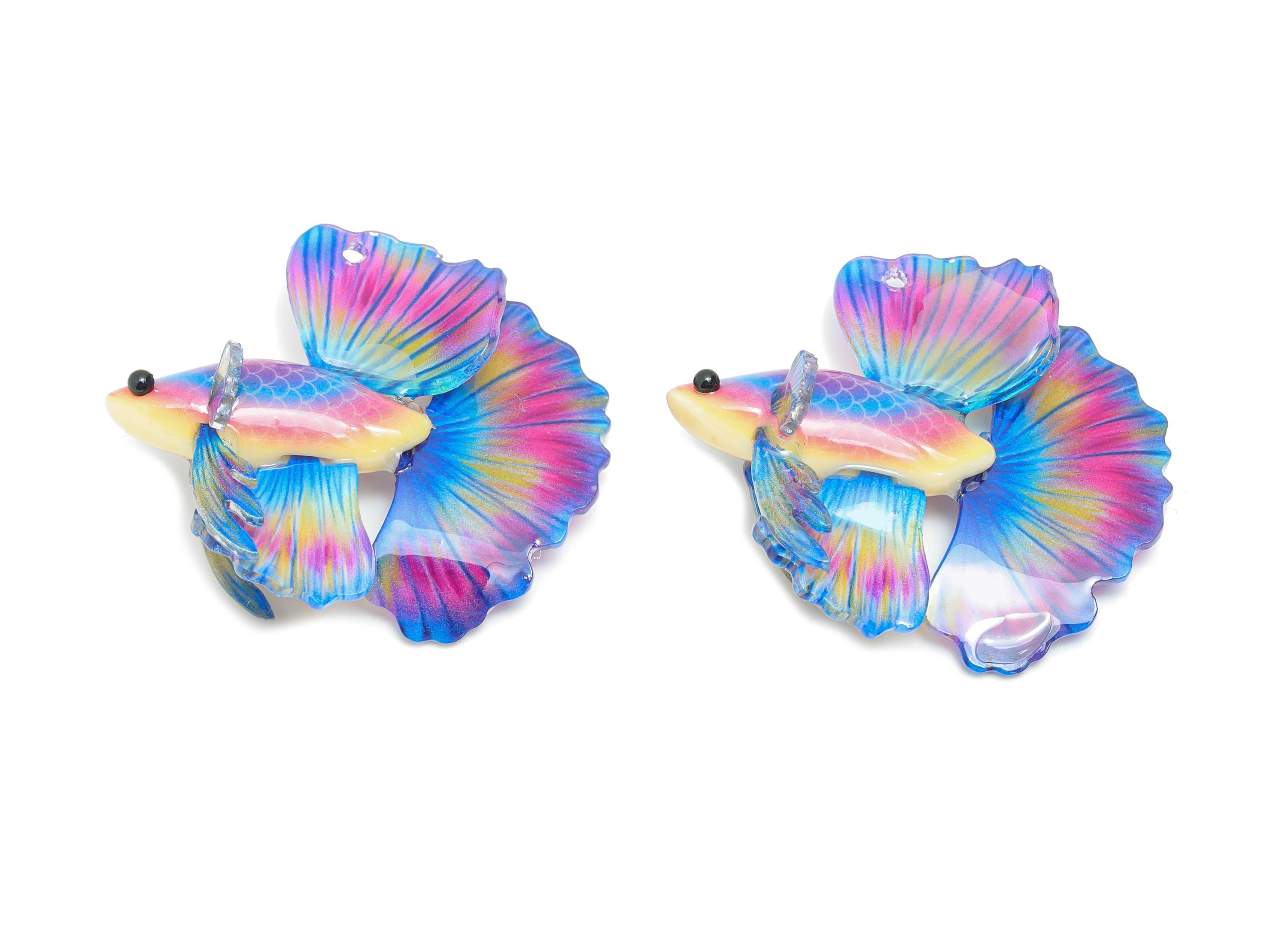 Heat Shrink Resin Tropical Fish - Shrinkable Resin Fish Figurine - Resin Fish Earring Charm - Dainty Fish Charm - 37x35x12.7mm - AC2679 - DOMEDBAZAAR