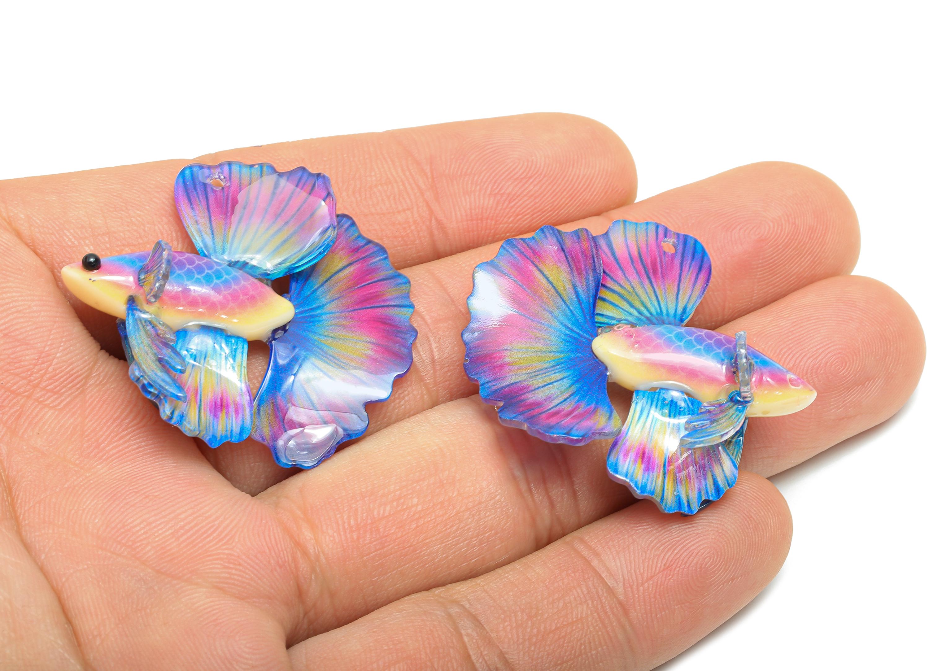 Heat Shrink Resin Tropical Fish - Shrinkable Resin Fish Figurine - Resin Fish Earring Charm - Dainty Fish Charm - 37x35x12.7mm - AC2679 - DOMEDBAZAAR