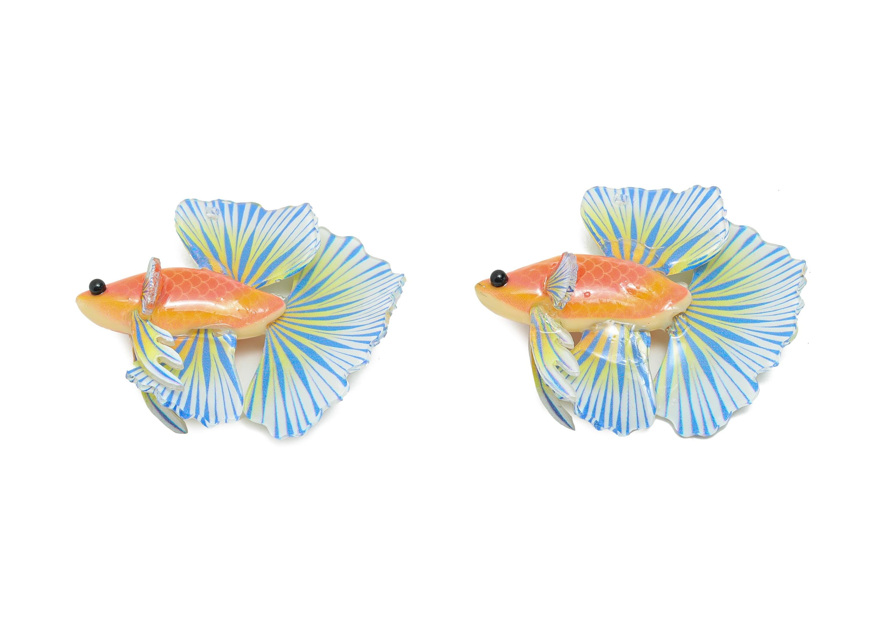 Heat Shrink Resin Tropical Fish - Shrinkable Resin Fish Figurine - Resin Fish Earring Charm - Dainty Fish Charm - 36.9x35x12.7mm - AC2678 - DOMEDBAZAAR