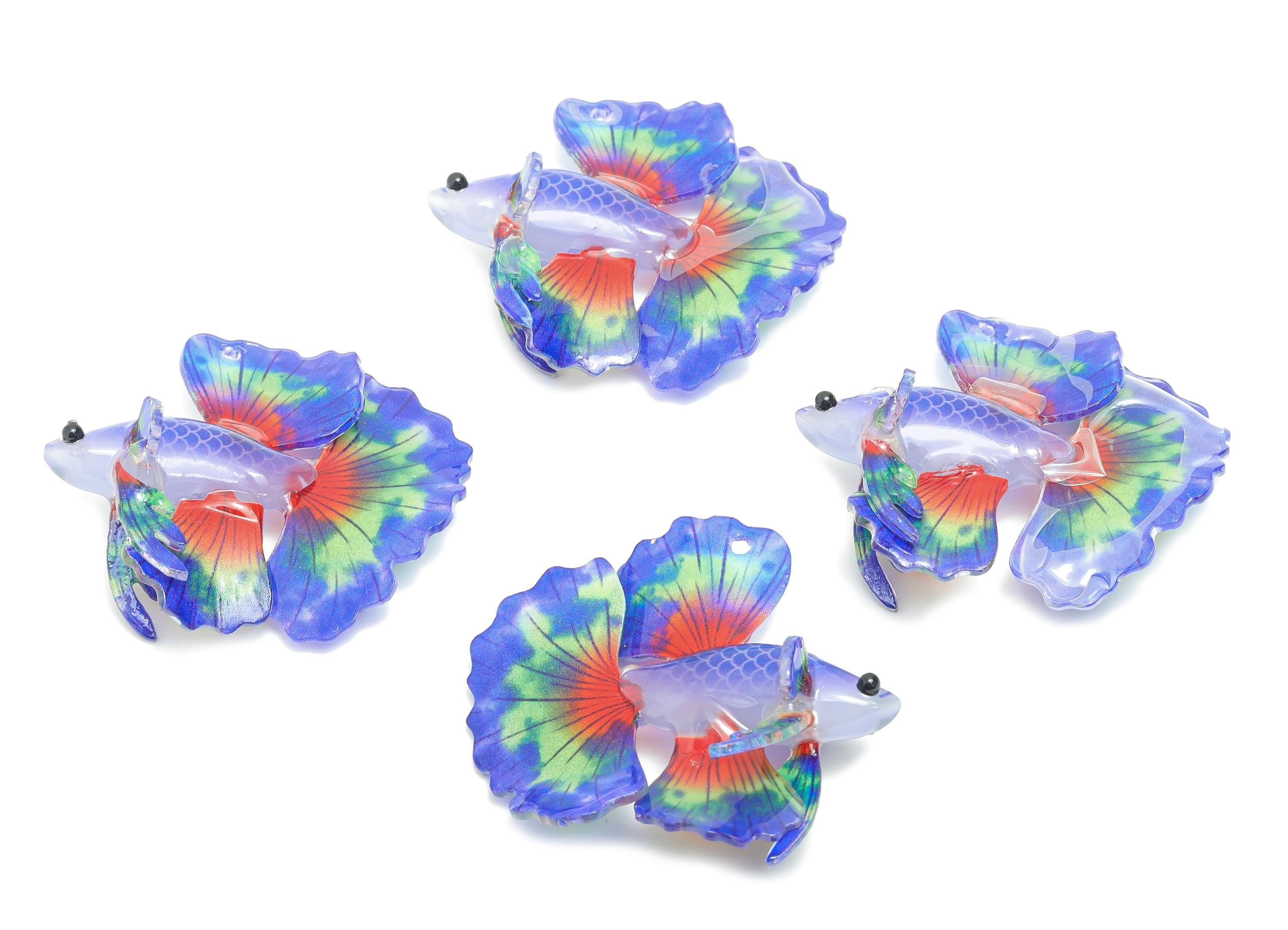 Heat Shrink Resin Tropical Fish - Shrinkable Resin Fish Figurine - Resin Fish Earring Charm - Dainty Fish Charm - 38.6x34.9x12.5mm - AC2680 - DOMEDBAZAAR