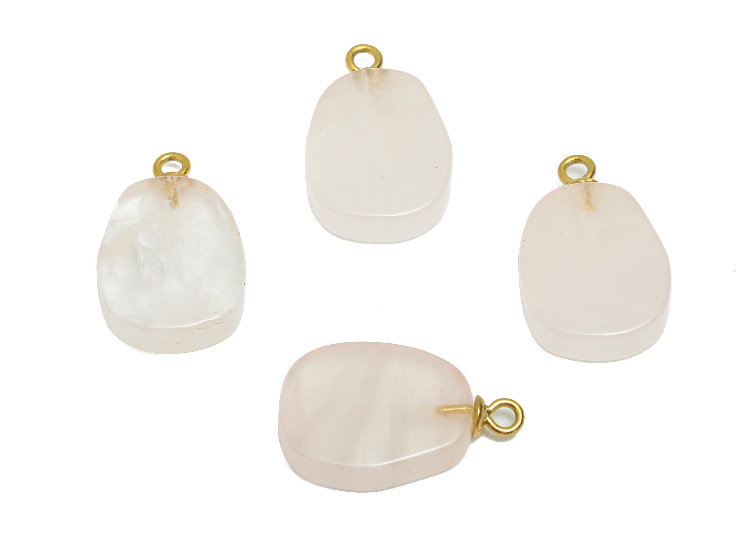 Rose Quartz Natural Stone Charm - Steel Smooth Stone Necklace Pendant - Unique Gemstone DIY - 18K Gold Vacuum Plated - 17.8x11x3.6mm -NS3001 - DOMEDBAZAAR