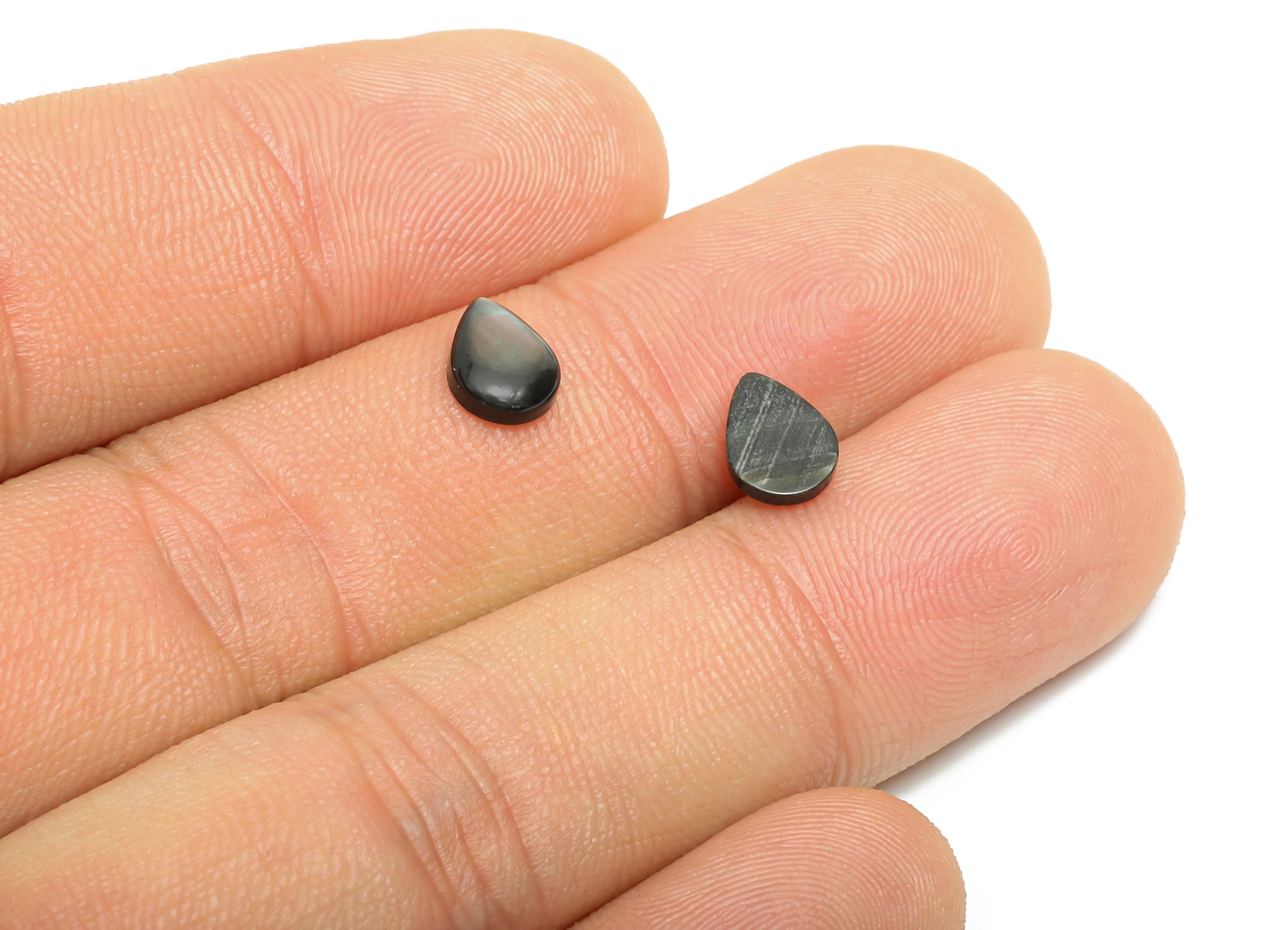 6x8mm Teardrop Natural Black Shells Cabochon - Cabochon DIY Gemstone Setting - Cabochon for Rings or Pendants - DIY Jewelry Craft - NS3052