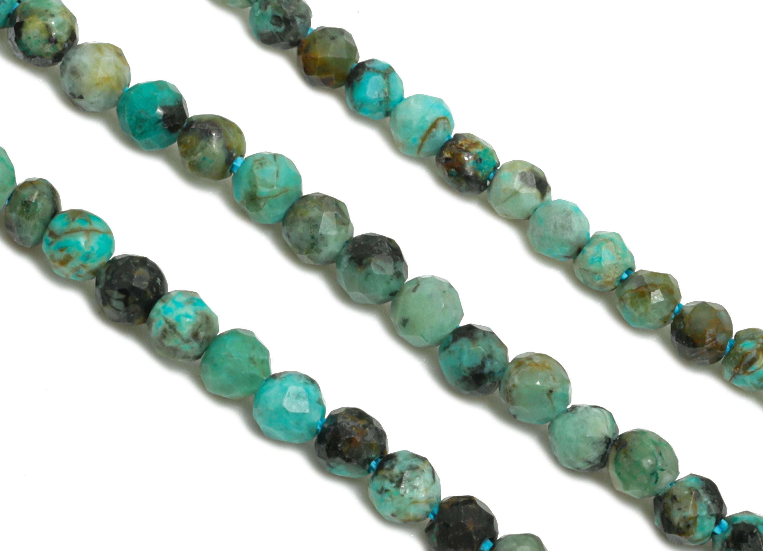 2mm Turquoise Natural Stone Beads - Faceted Round Amazonite 15.5 inch /Strand - Gemstone Beads for Handmade - DIY Crafting Beads - NS2531 - DOMEDBAZAAR