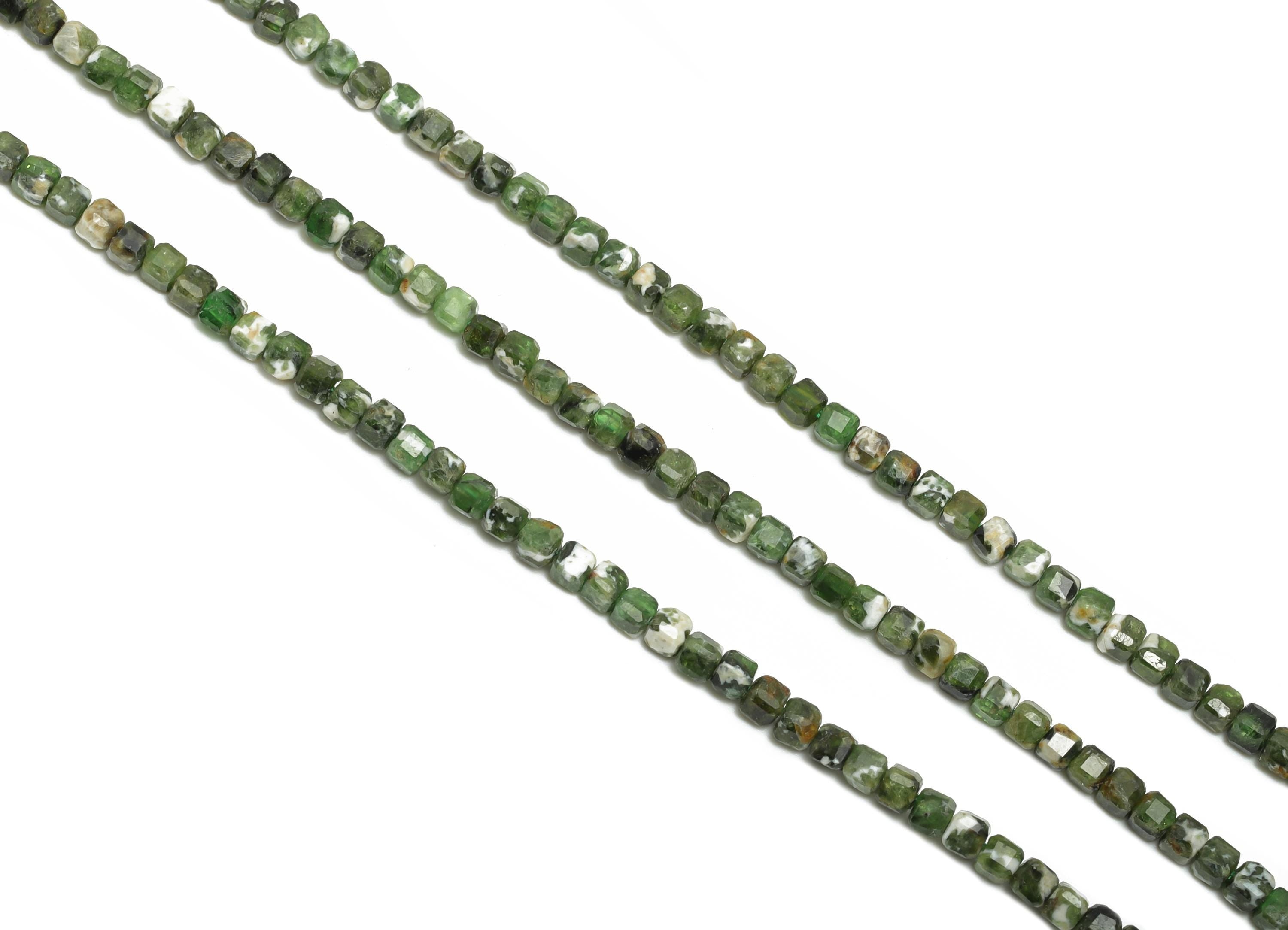 2mm Greenstone Natural Stone Beads - Faceted Cube Greenstone Bead 15.5inch/Strand - Gemstone Crafting Beads - DIY Beading Supplies - NS2519 - DOMEDBAZAAR