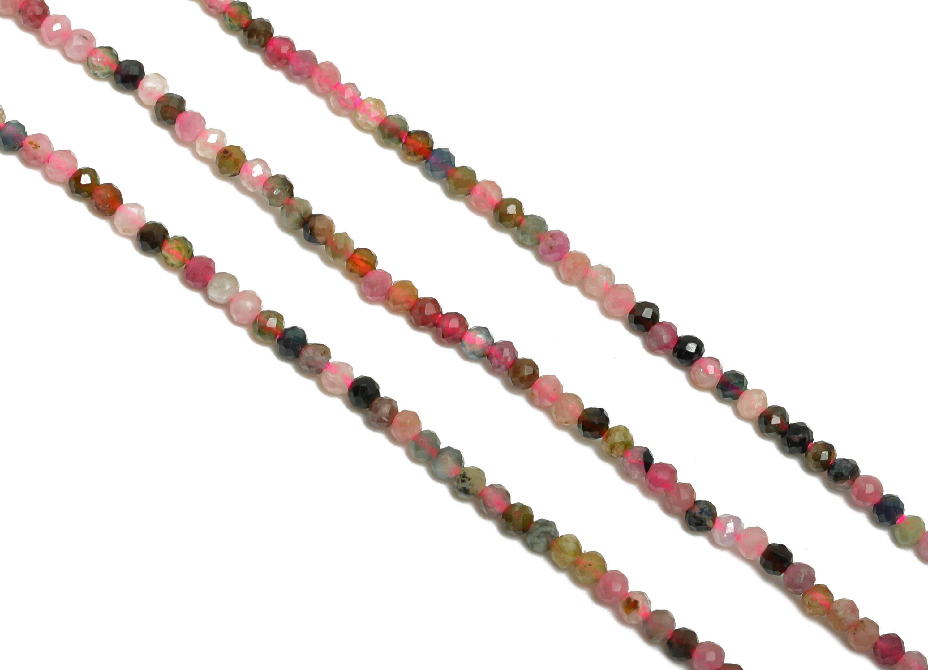 2mm Colored Tourmaline Natural Stone Bead - Faceted Round Bead 15.5 inch /Strand - Crafting Bead - Gemstone Beads for DIY Jewelry - NS2504 - DOMEDBAZAAR