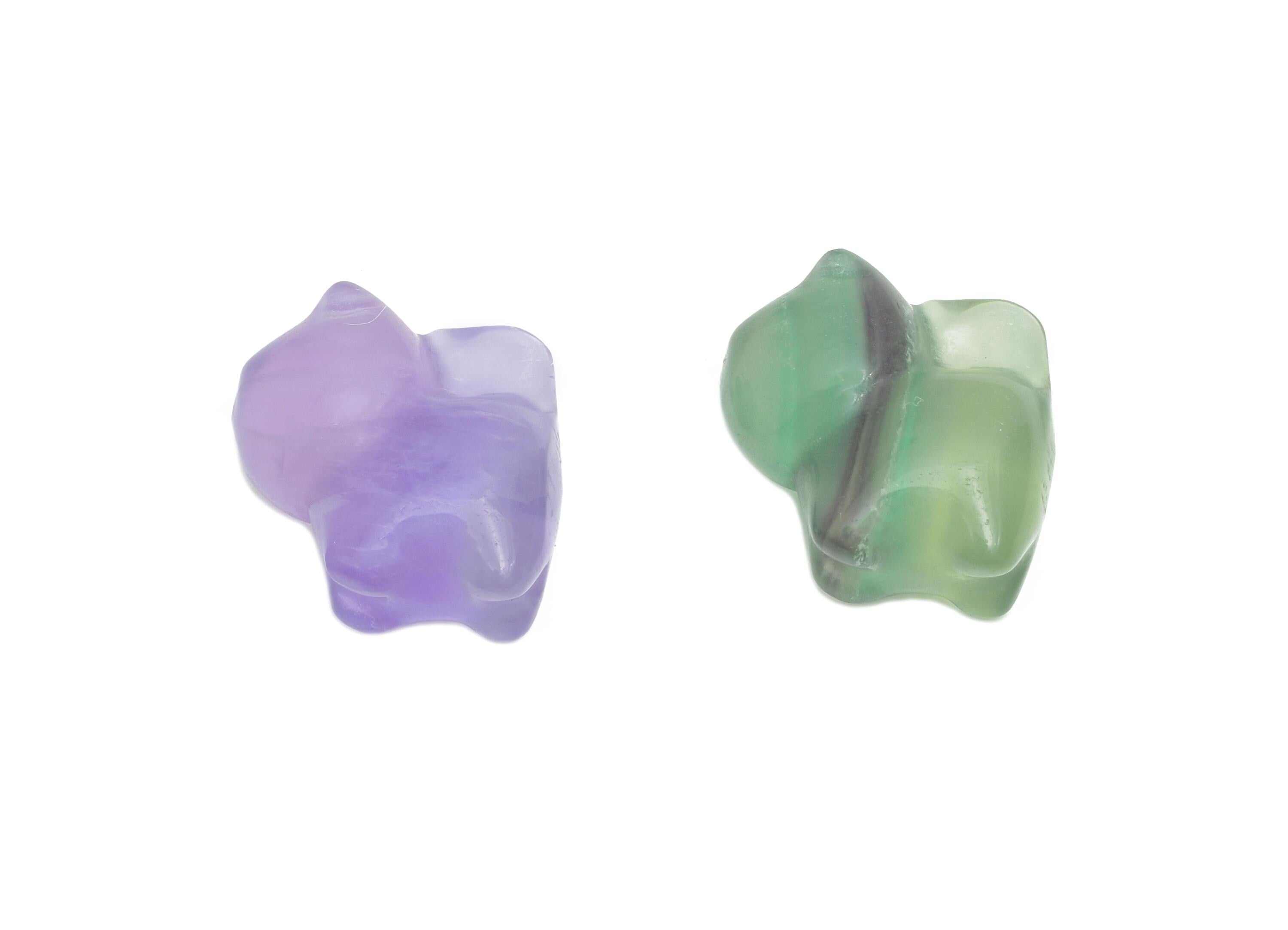 Carved Fluorite Cat Charm - Natural Fluorite Crystal - Handmade Carved Animal Gemstone - Craft Supplies - Healing Crystal - 19x17x9mm-NS3091 - DOMEDBAZAAR