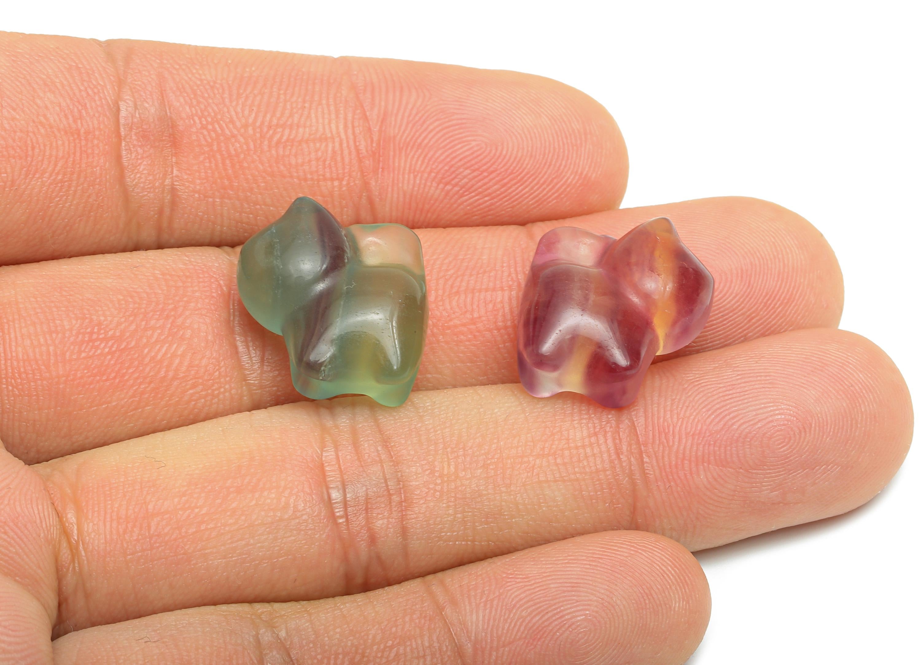 Carved Fluorite Cat Charm - Natural Fluorite Crystal - Handmade Carved Animal Gemstone - Craft Supplies - Healing Crystal - 19x17x9mm-NS3091 - DOMEDBAZAAR