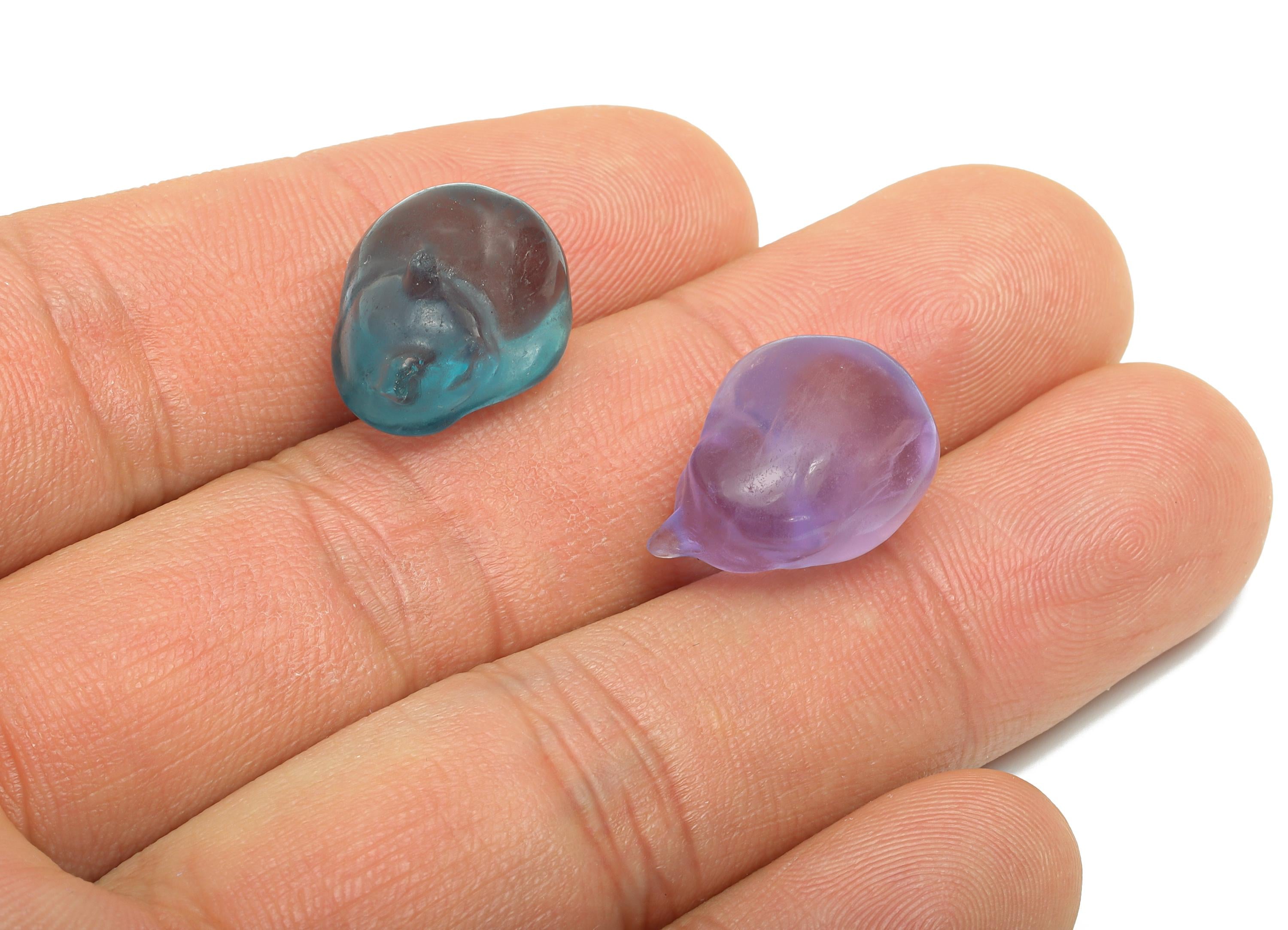 Carved Fluorite Fox Charm - Natural Fluorite Crystal - Handmade Carved Fox Gemstone - Craft Making - Healing Crystal - 16.5x12x10mm - NS3094 - DOMEDBAZAAR