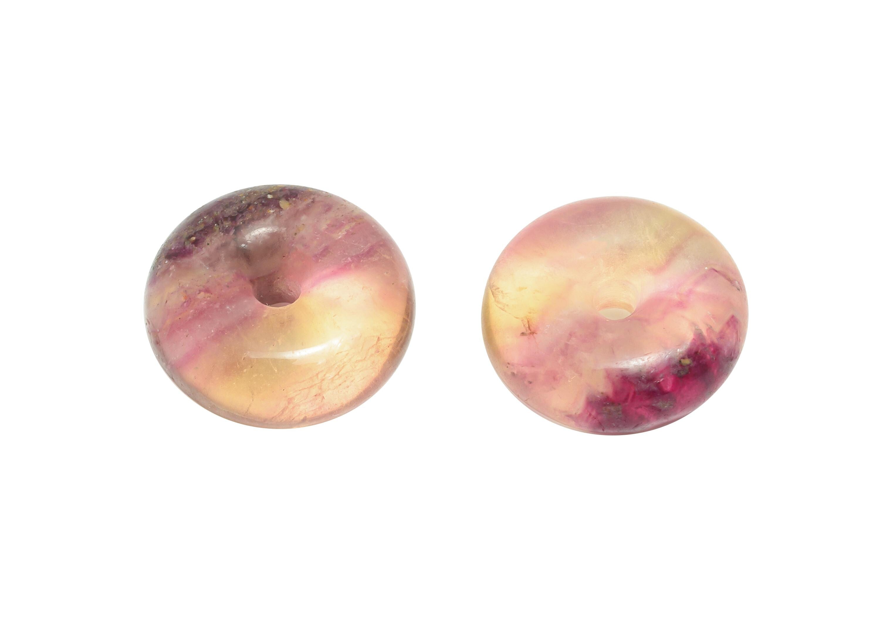 Carved Fluorite Donut Charm - Natural Fluorite Crystal - Handmade Carved Round Gemstone - Craft Supplies - Energy Stone - 18x18x7.9mm-NS3093 - DOMEDBAZAAR