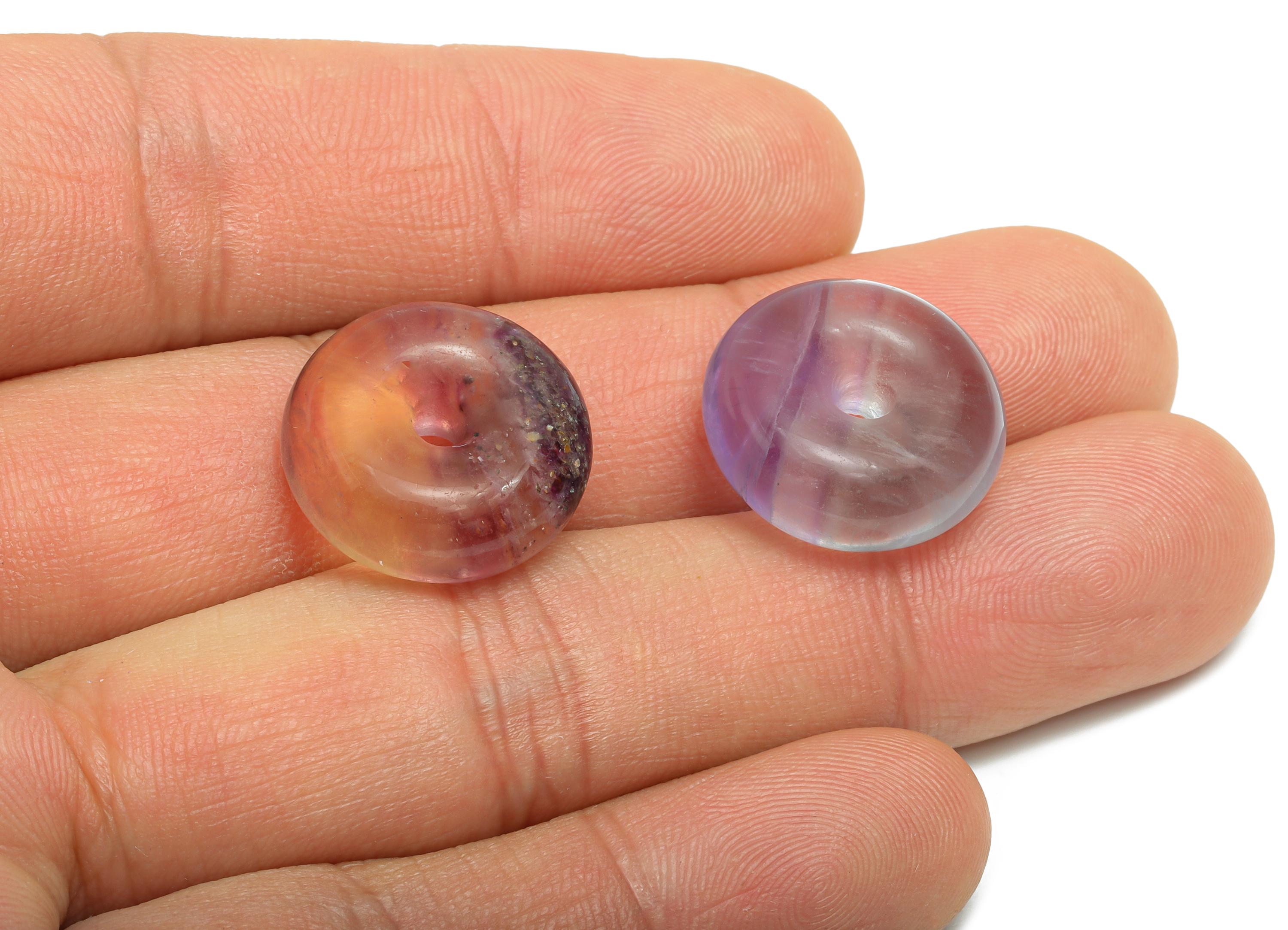 Carved Fluorite Donut Charm - Natural Fluorite Crystal - Handmade Carved Round Gemstone - Craft Supplies - Energy Stone - 18x18x7.9mm-NS3093 - DOMEDBAZAAR