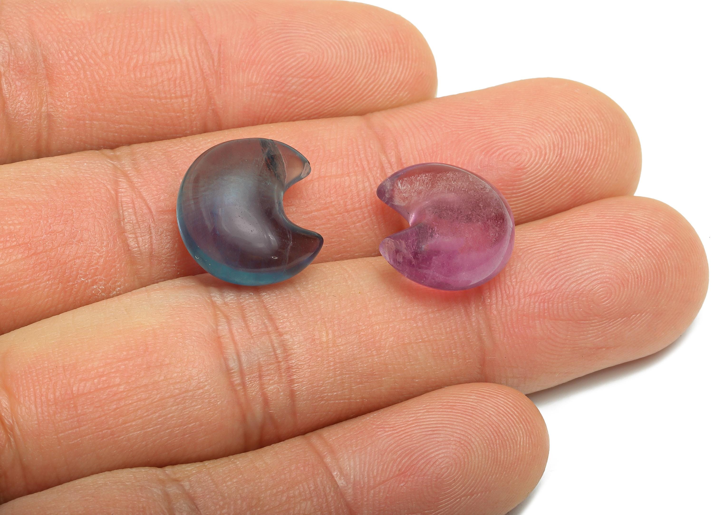 Fluorite Crescent Charm - Natural Fluorite Crystal - Handmade Celestial Moon Gemstone - Healing Crystal Supplies - 15.5x13.7x7.8mm - NS3096 - DOMEDBAZAAR