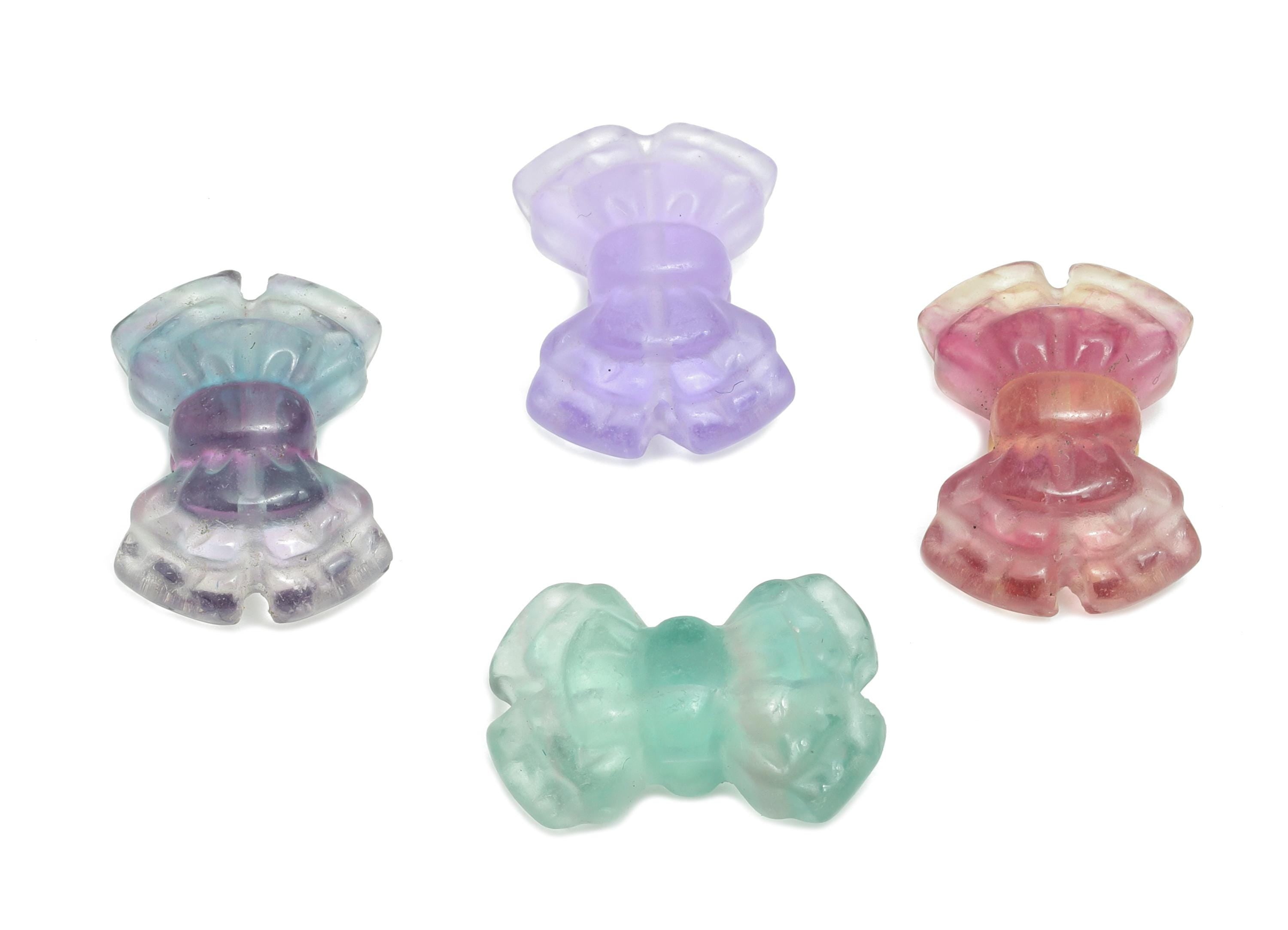 Carved Fluorite Bow Beads - Rainbow Natural Fluorite Beads - Handmade Carved Bow Beads - Healing Jewelry Making - 17x12x6.75mm - NS3099 - DOMEDBAZAAR