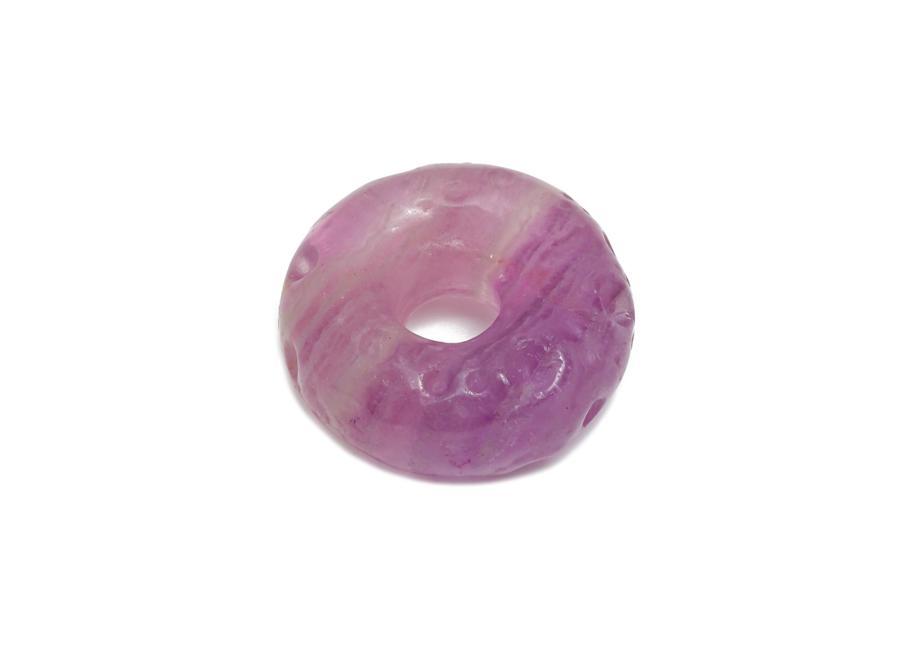 Carved Fluorite Donut Charm - Natural Fluorite Crystal - Handmade Carved Round Gemstone - Craft Making - Energy Stone - 16x16.5x6mm - NS3101 - DOMEDBAZAAR