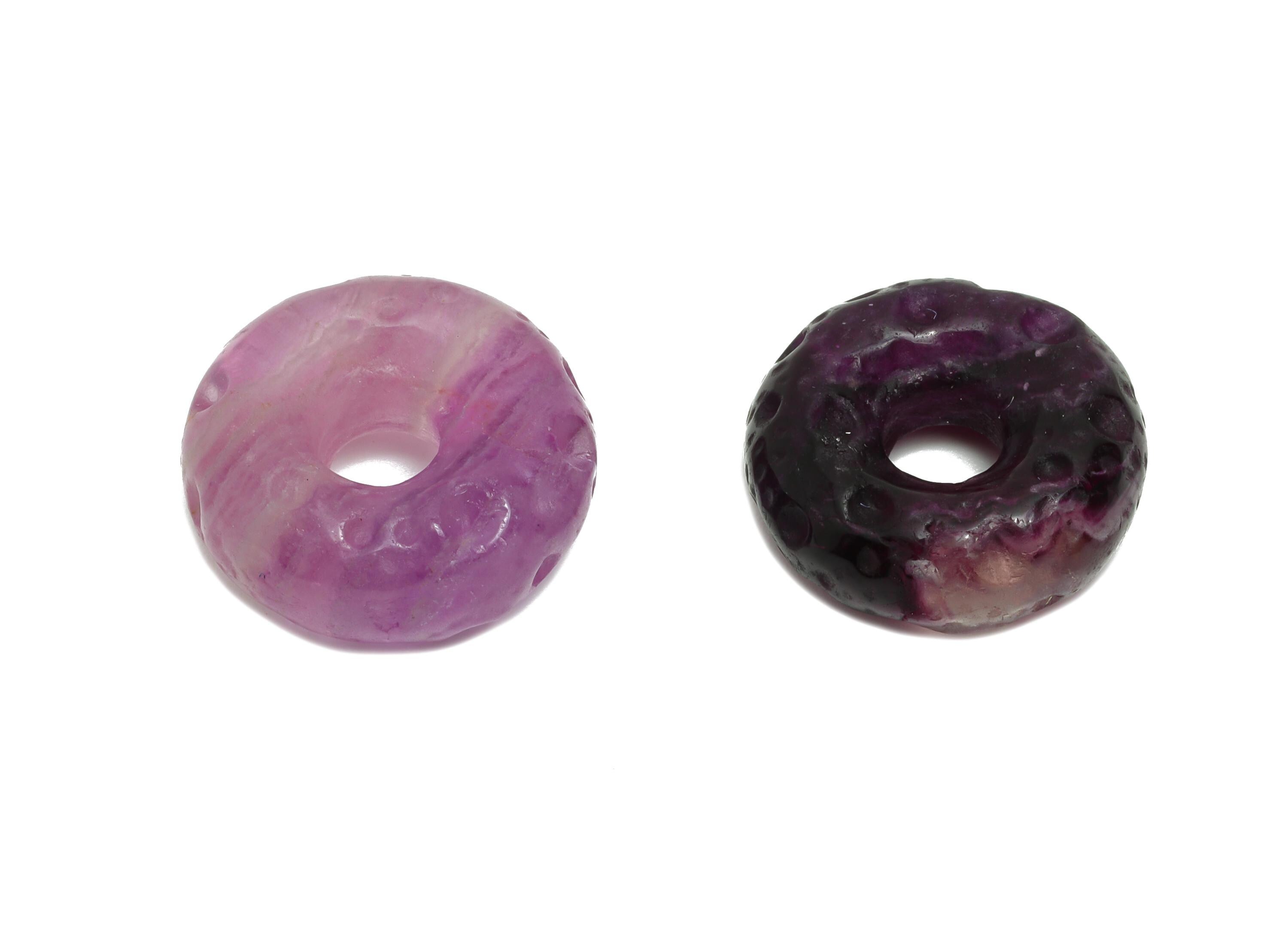 Carved Fluorite Donut Charm - Natural Fluorite Crystal - Handmade Carved Round Gemstone - Craft Making - Energy Stone - 16x16.5x6mm - NS3101 - DOMEDBAZAAR