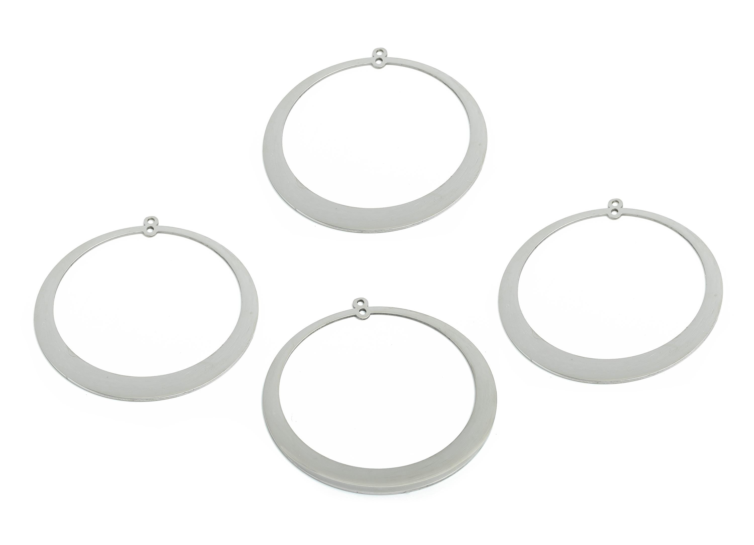 Steel Round Pendant - Hollow Circle Geometric Connector - Modern Flat Metal Jewelry Supplies - DIY Craft Making - 48.2x45.6x0.98mm - SS2283 - DOMEDBAZAAR