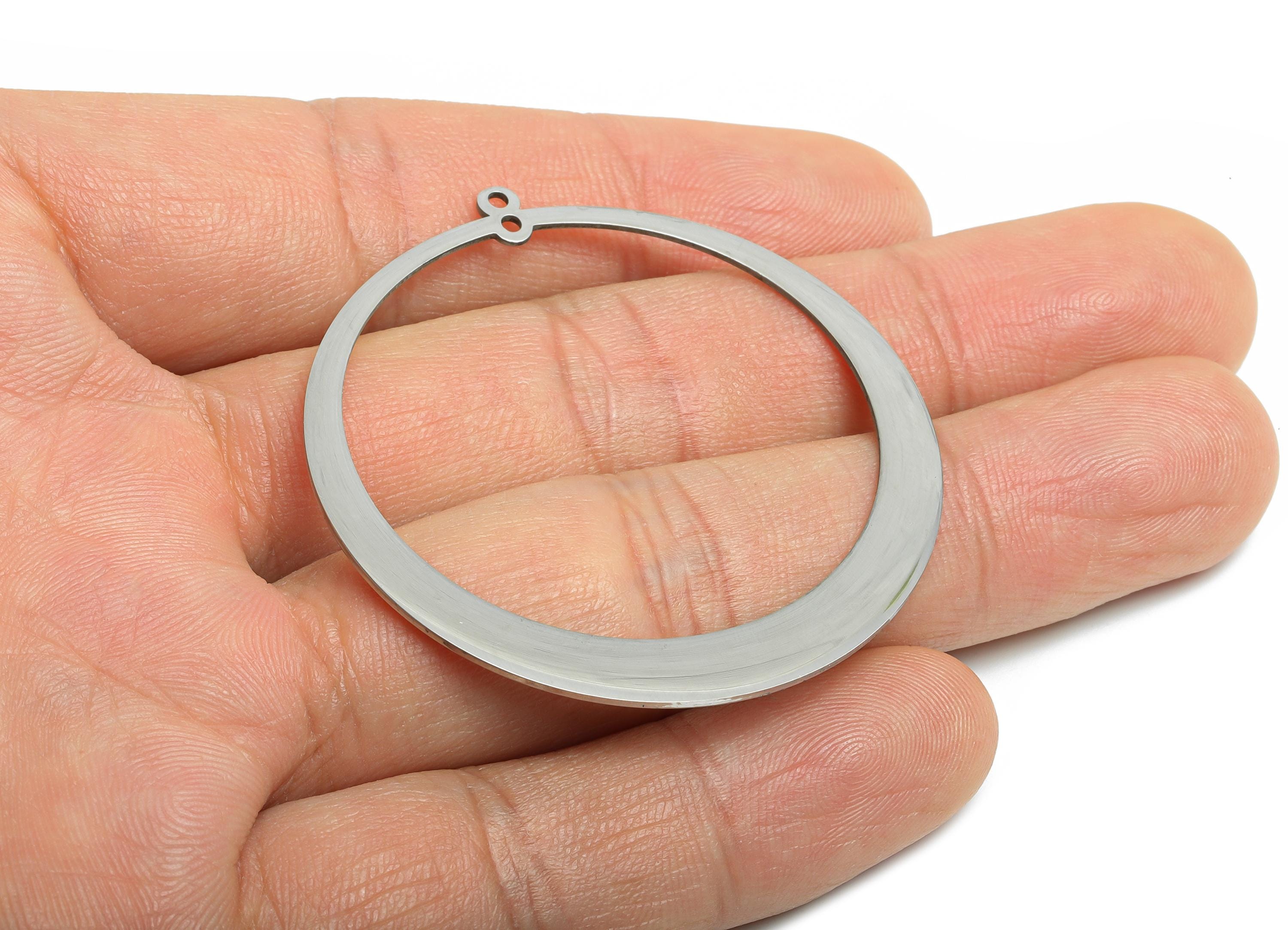 Steel Round Pendant - Hollow Circle Geometric Connector - Modern Flat Metal Jewelry Supplies - DIY Craft Making - 48.2x45.6x0.98mm - SS2283 - DOMEDBAZAAR