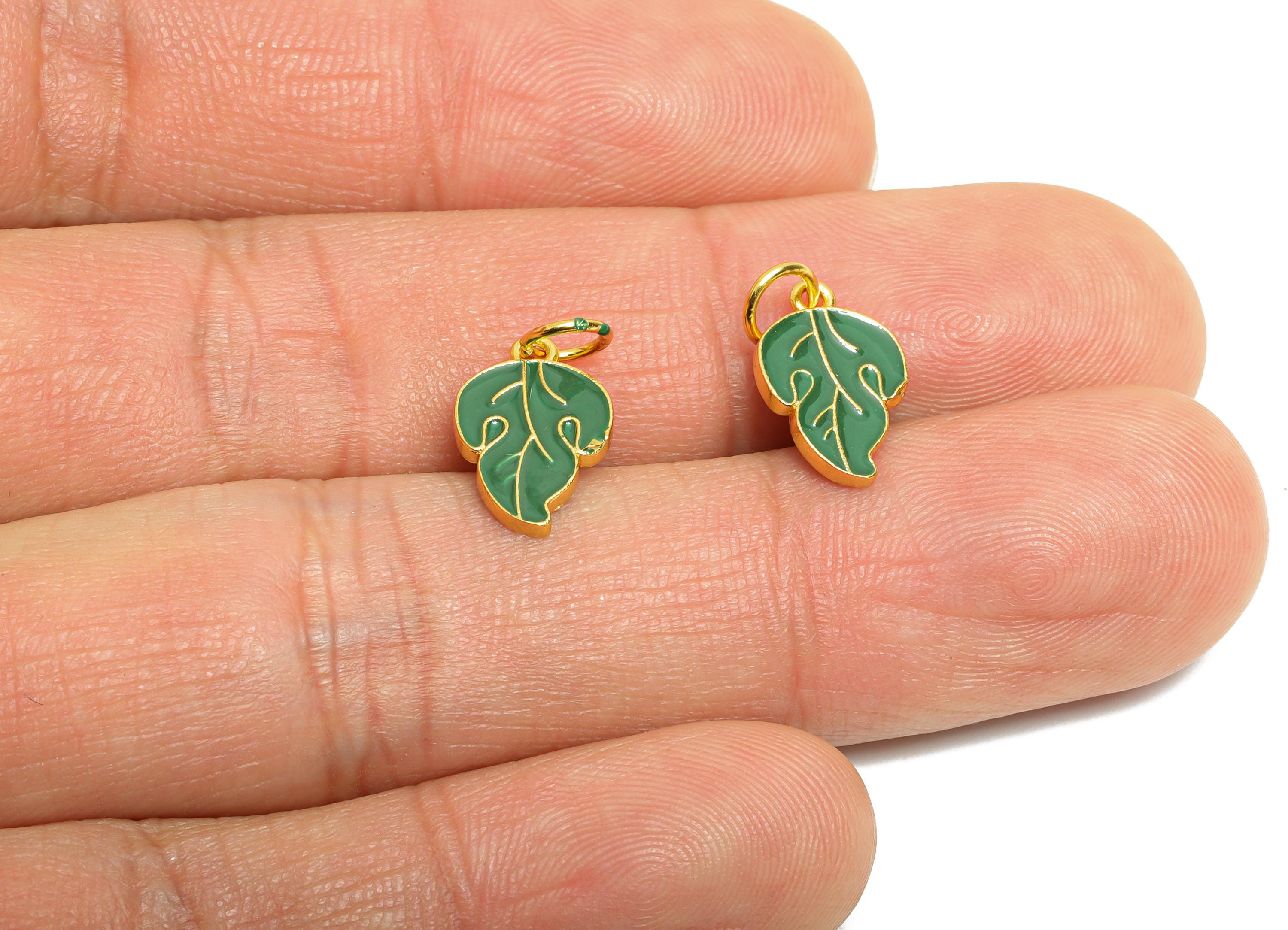 Brass Enamel Leaf Charm - Tropical Leaf Charm for Jewelry Making - For Bracelets & Necklaces - 24K Real Gold Plated - 12x8x1.32mm - RGP10994