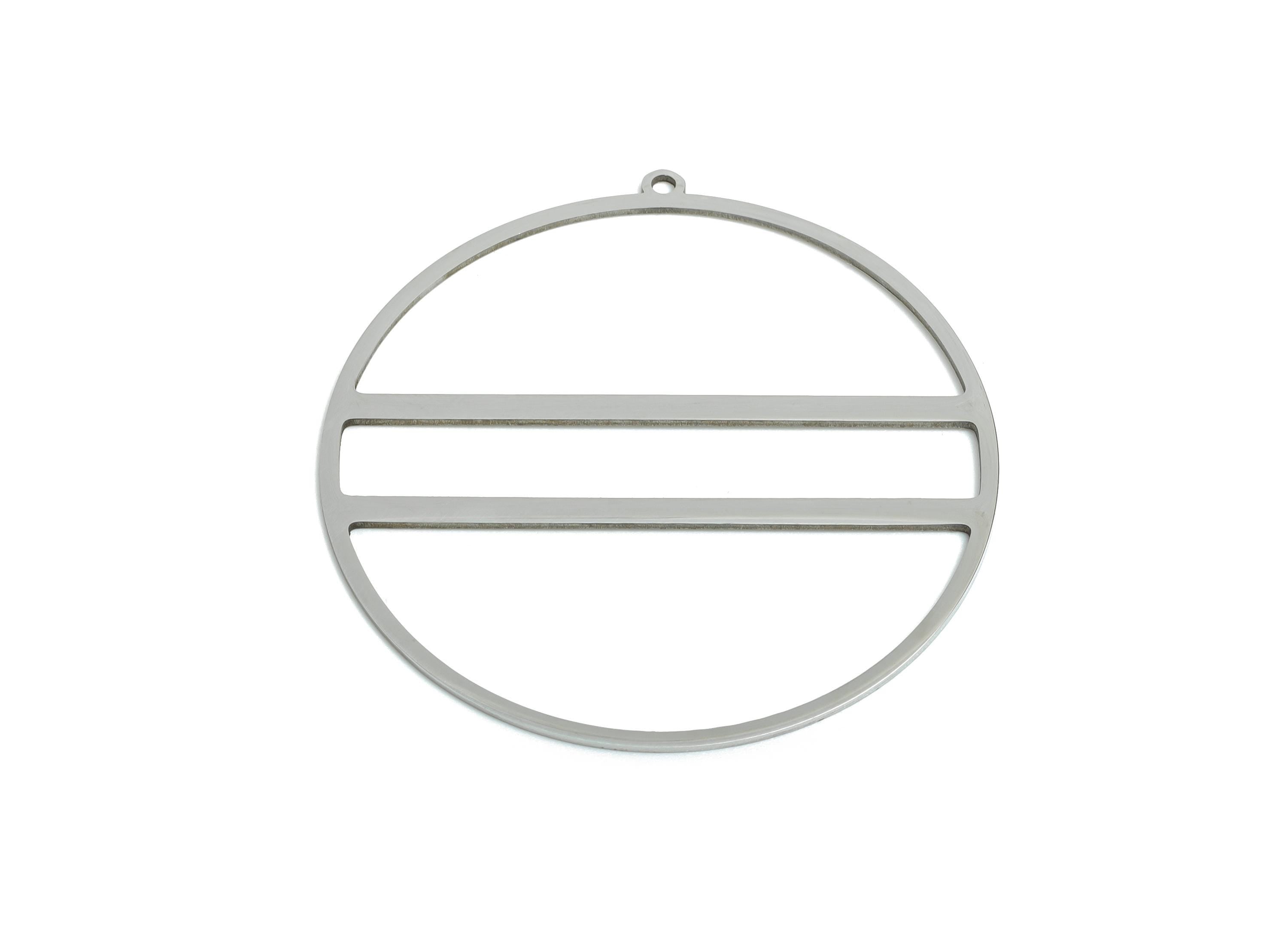 Steel Round Pendant - Hollow Laser-Cut Metal Frame Component - Modern Geometric Flat Metal Jewelry - Steel Finding - 45x43x0.98mm - SS2299 - DOMEDBAZAAR