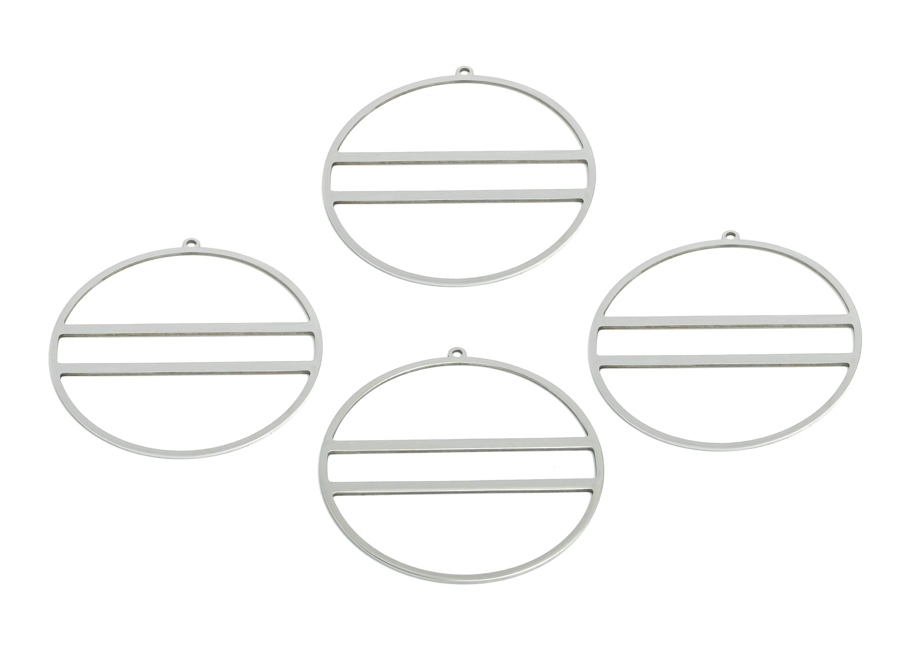 Steel Round Pendant - Hollow Laser-Cut Metal Frame Component - Modern Geometric Flat Metal Jewelry - Steel Finding - 45x43x0.98mm - SS2299 - DOMEDBAZAAR