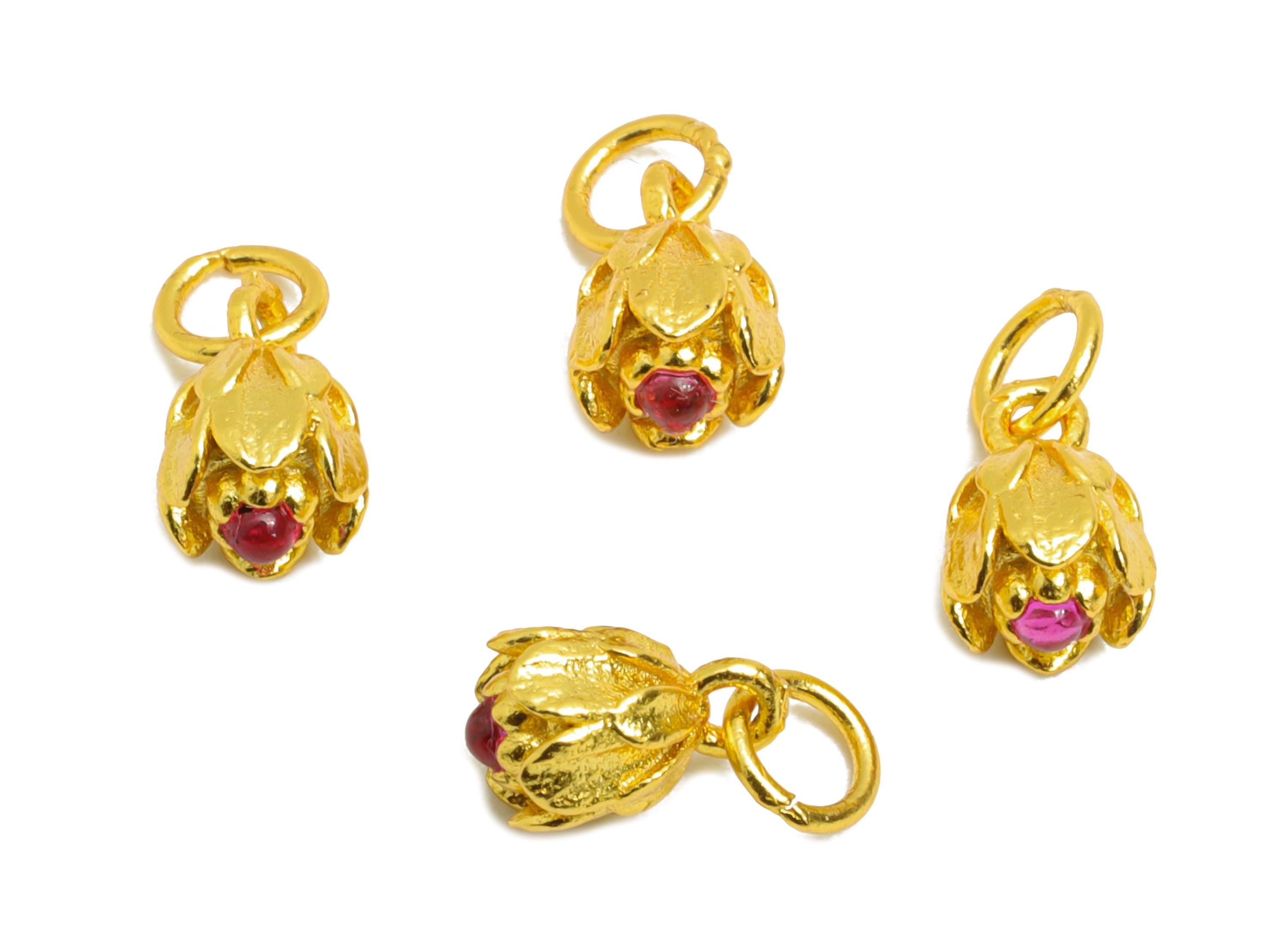 Brass CZ Flower Charm - Cubic Zircon Floral Charm for Jewelry Making - For Bracelets & Necklaces - 24K Real Gold Plated - 6x4x4mm -RGP10981 - DOMEDBAZAAR