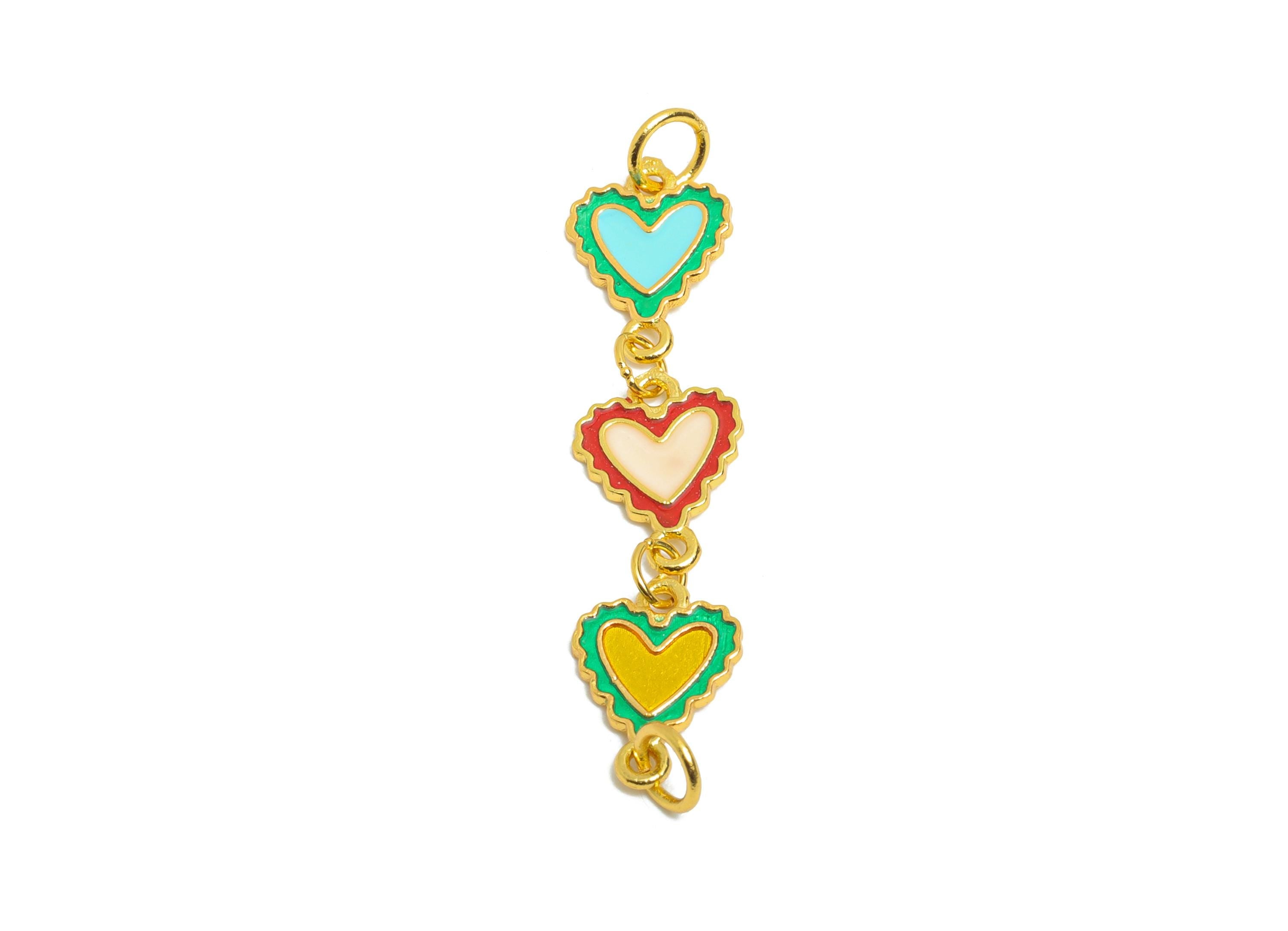 Brass Enamel Heart Link Charm for Bracelets - Love Charm for Jewelry Making - Colorful Connector - 24K Real Gold Plated - 33x7x1mm-RGP11004 - DOMEDBAZAAR