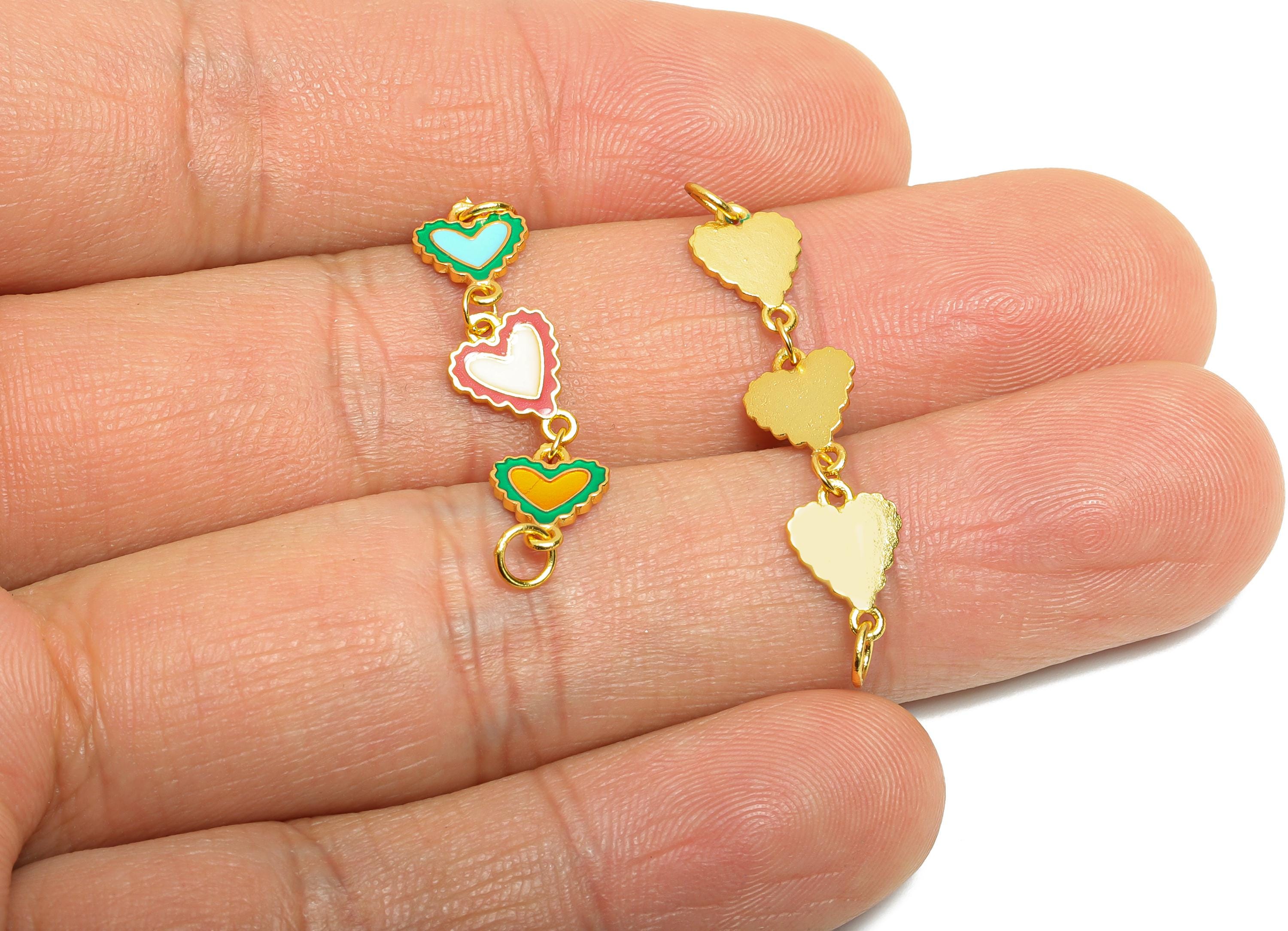 Brass Enamel Heart Link Charm for Bracelets - Love Charm for Jewelry Making - Colorful Connector - 24K Real Gold Plated - 33x7x1mm-RGP11004 - DOMEDBAZAAR