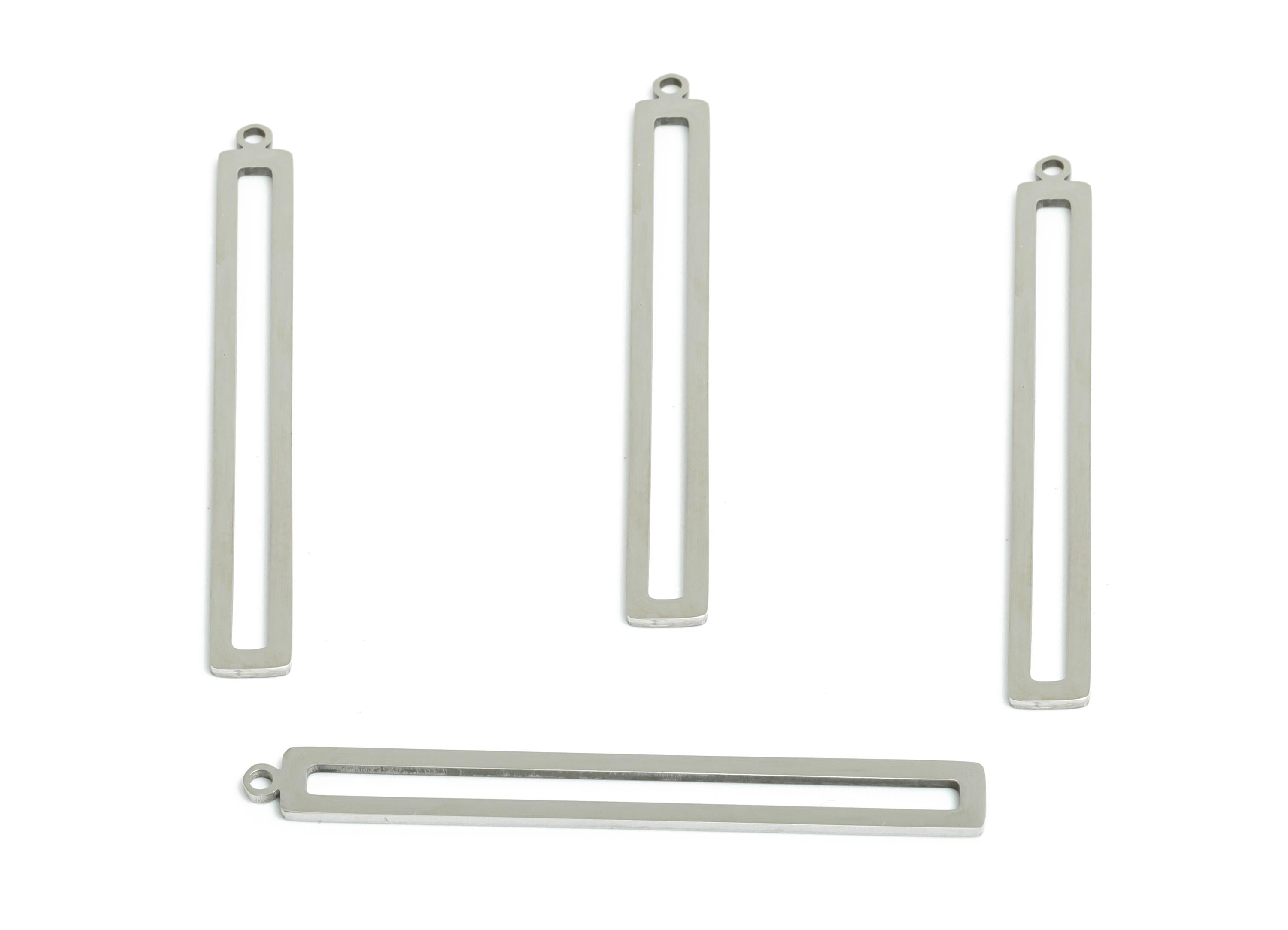 Steel Rectangle Stick Pendant - Minimalist Sleek Bar Charms for DIY Jewelry - Modern Geometric Stick Pendant - 42.65x4.78x0.98mm - SS2346 - DOMEDBAZAAR