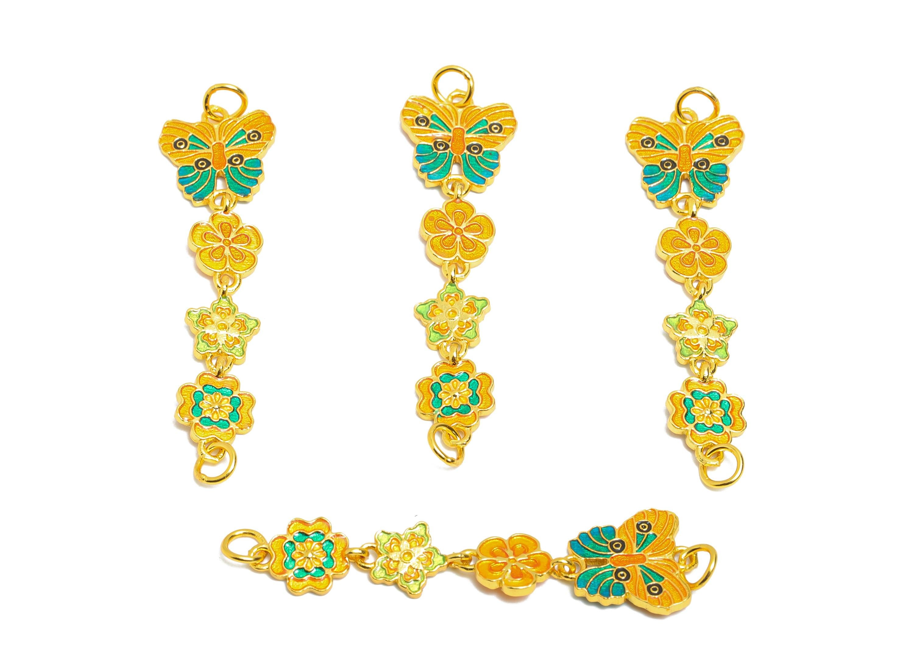 Brass Enamel Butterfly Link Charm for Bracelets - Charm for Jewelry Making - Colorful Connector - 24K Real Gold Plated - 38x9x1mm-RGP11009 - DOMEDBAZAAR