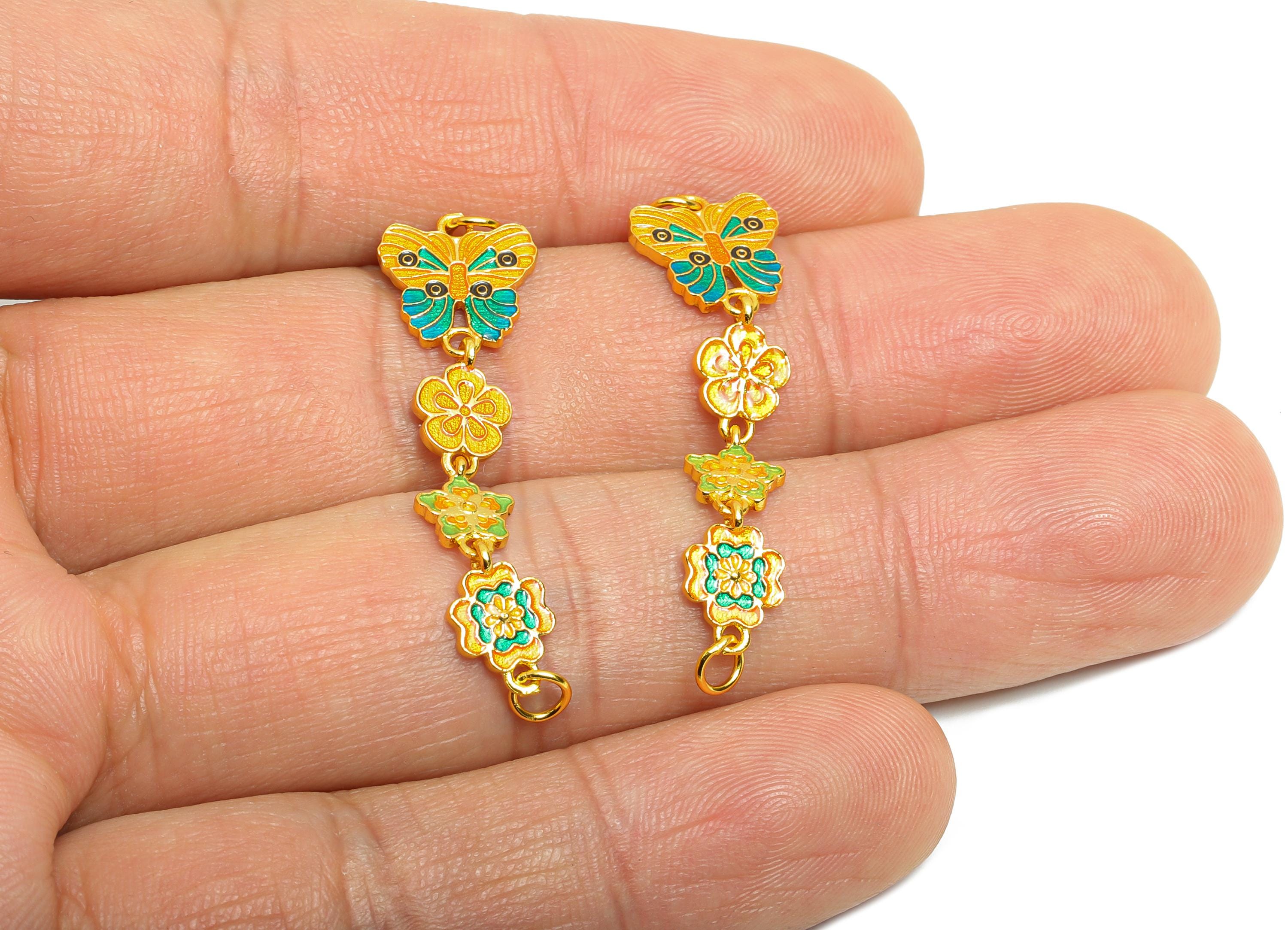 Brass Enamel Butterfly Link Charm for Bracelets - Charm for Jewelry Making - Colorful Connector - 24K Real Gold Plated - 38x9x1mm-RGP11009 - DOMEDBAZAAR
