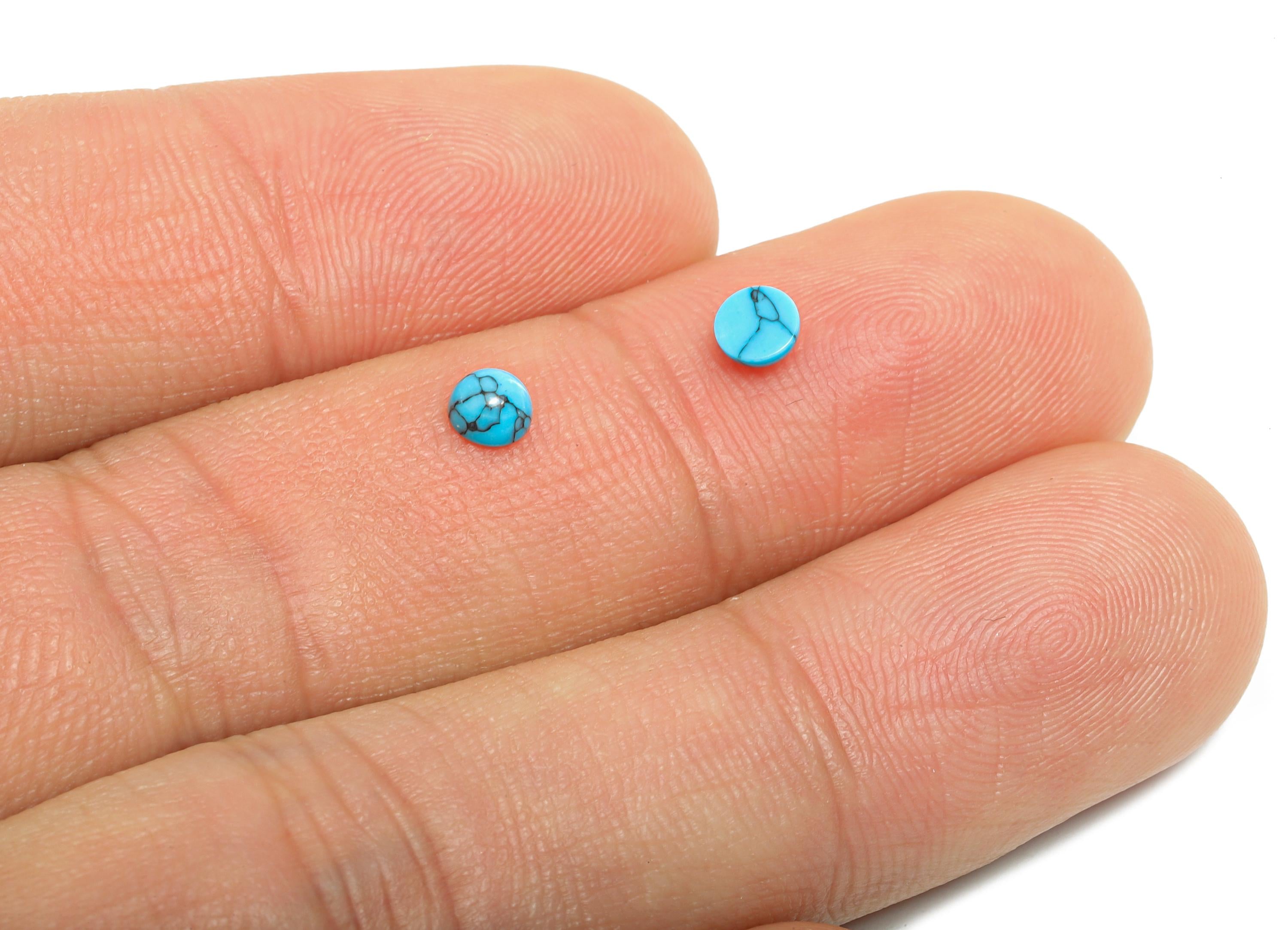 4mm Round Black Line Turquoise Cabochon - Natural Stone for Ring Setting - High-Quality Cabochon for Bezel Setting - Craft Making - NS2943 - DOMEDBAZAAR