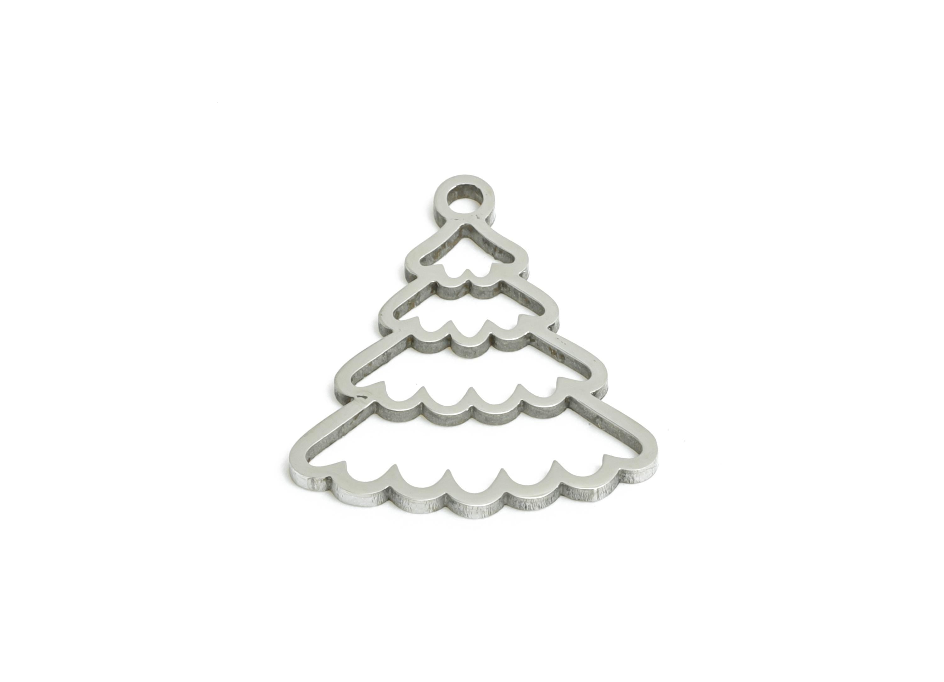 Christmas Tree Charms - Steel Christmas Gift Charms - Winter Holiday Necklace Component - Steel Jewelry Finding - 14.83x13.3x0.98mm - SS2371 - DOMEDBAZAAR