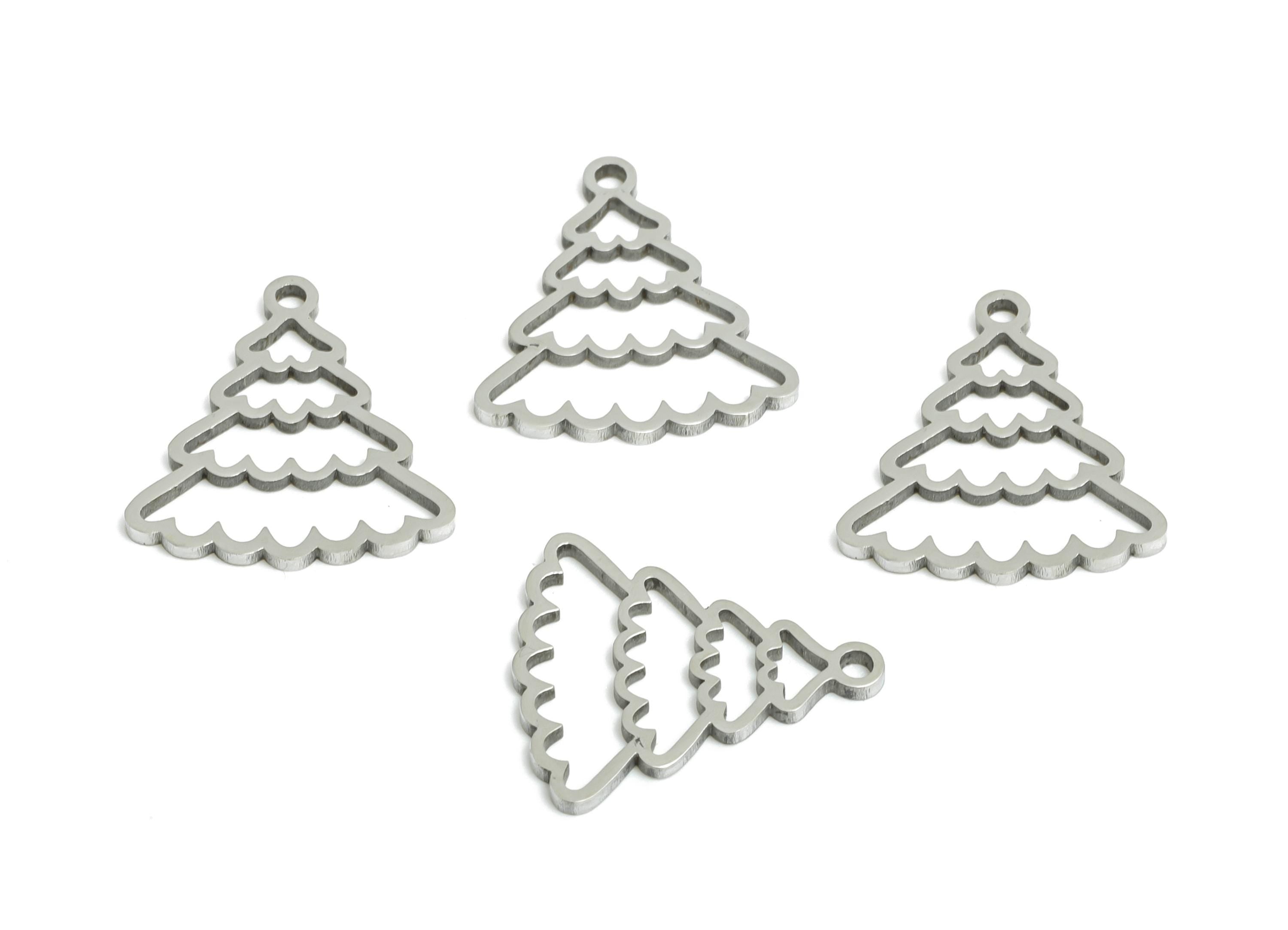 Christmas Tree Charms - Steel Christmas Gift Charms - Winter Holiday Necklace Component - Steel Jewelry Finding - 14.83x13.3x0.98mm - SS2371 - DOMEDBAZAAR