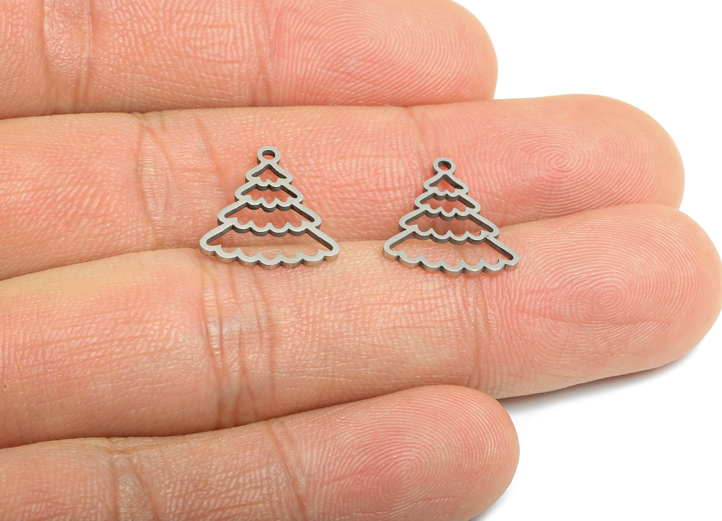Christmas Tree Charms - Steel Christmas Gift Charms - Winter Holiday Necklace Component - Steel Jewelry Finding - 14.83x13.3x0.98mm - SS2371 - DOMEDBAZAAR