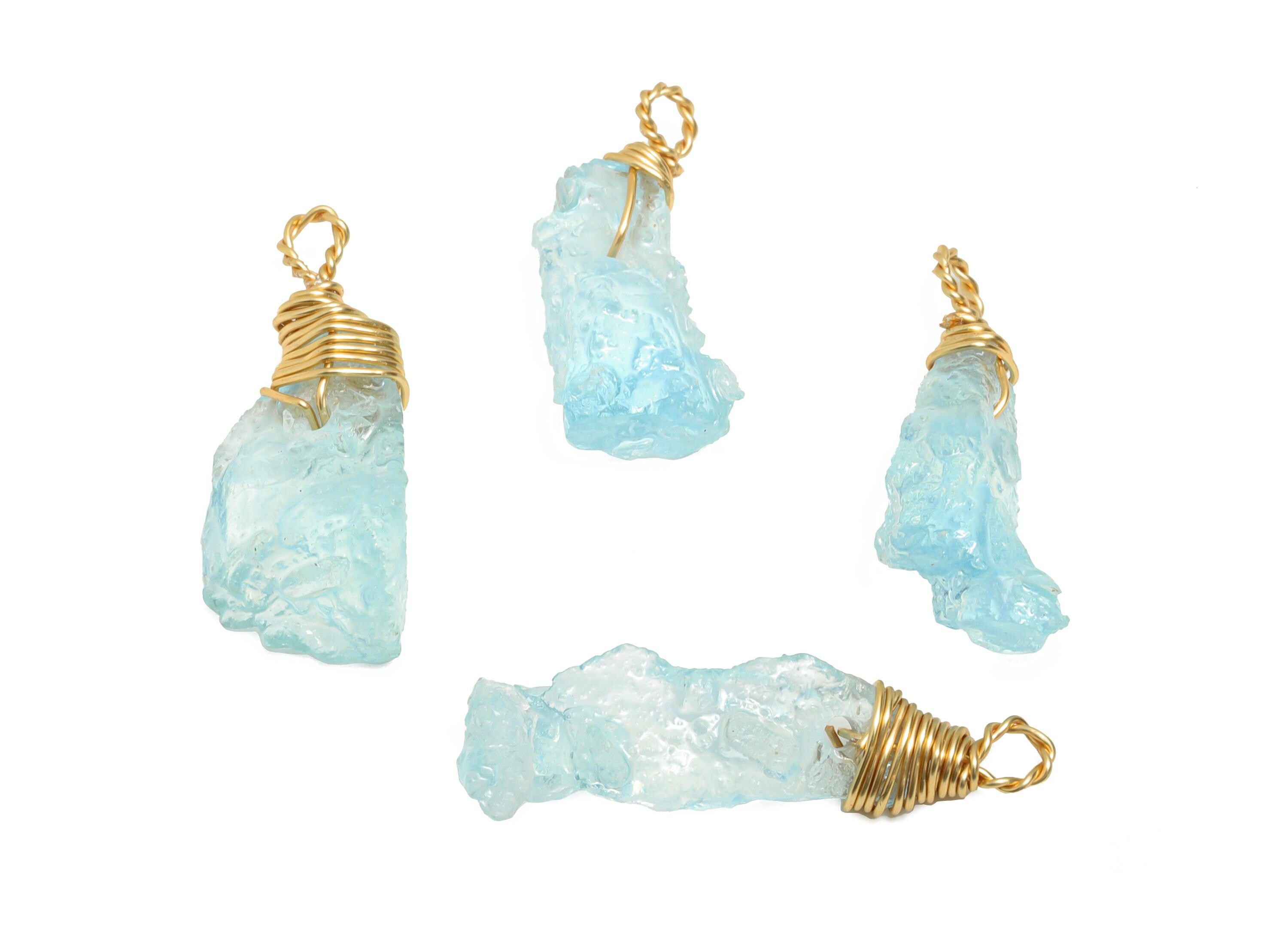 Raw Aquamarine Pendant - Brass Wire Wrapped Crystal Necklace Pendant - Handmade Wire Wrapped Jewelry - Healing Stone - 22x8x7.5mm - NS3039 - DOMEDBAZAAR