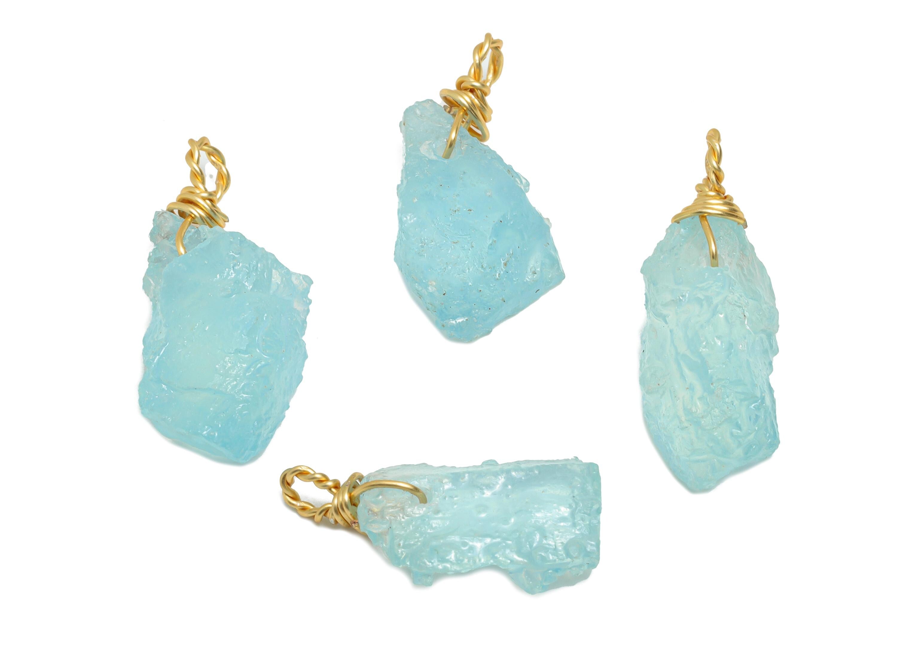 Raw Aquamarine Pendant - Brass Wire Wrapped Crystal Necklace Pendant - Handmade Wire Wrapped Jewelry - Healing Stone - 27x11.6x9mm - NS3038 - DOMEDBAZAAR