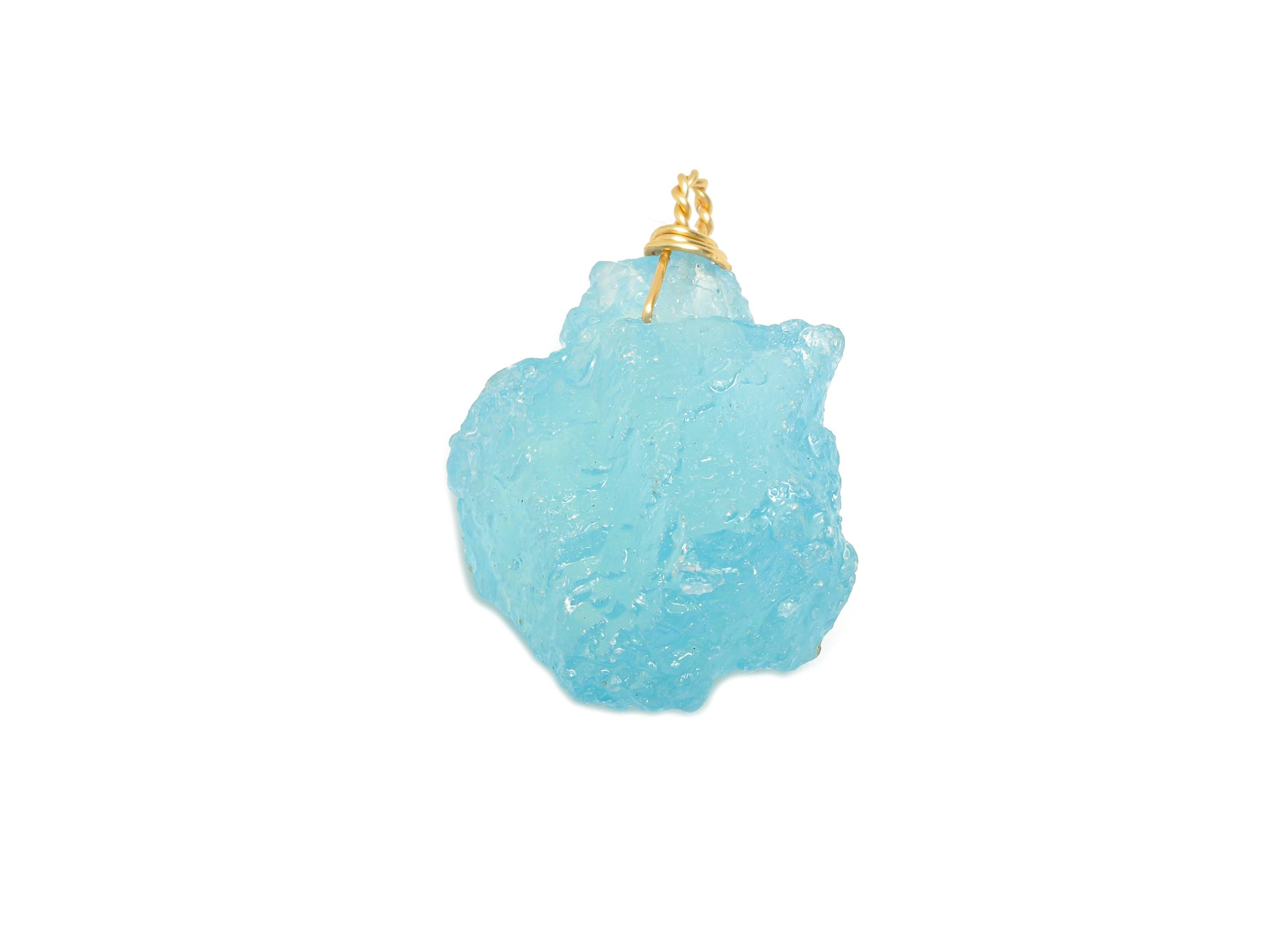 Raw Aquamarine Pendant - Brass Wire Wrapped Crystal Necklace Pendant - Handmade Wire Wrapped Jewelry - Healing Stone - 31.9x23x16mm - NS3037 - DOMEDBAZAAR
