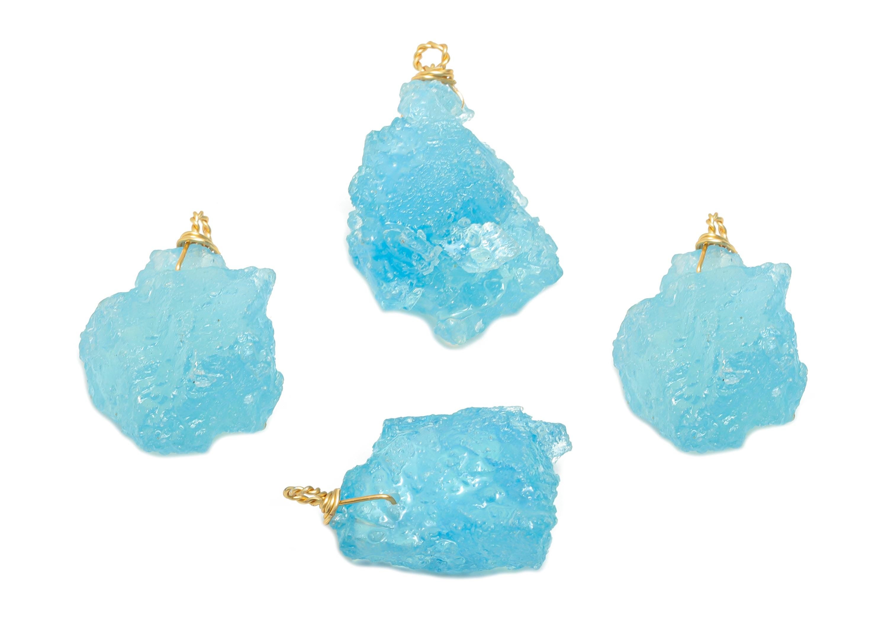 Raw Aquamarine Pendant - Brass Wire Wrapped Crystal Necklace Pendant - Handmade Wire Wrapped Jewelry - Healing Stone - 31.9x23x16mm - NS3037 - DOMEDBAZAAR