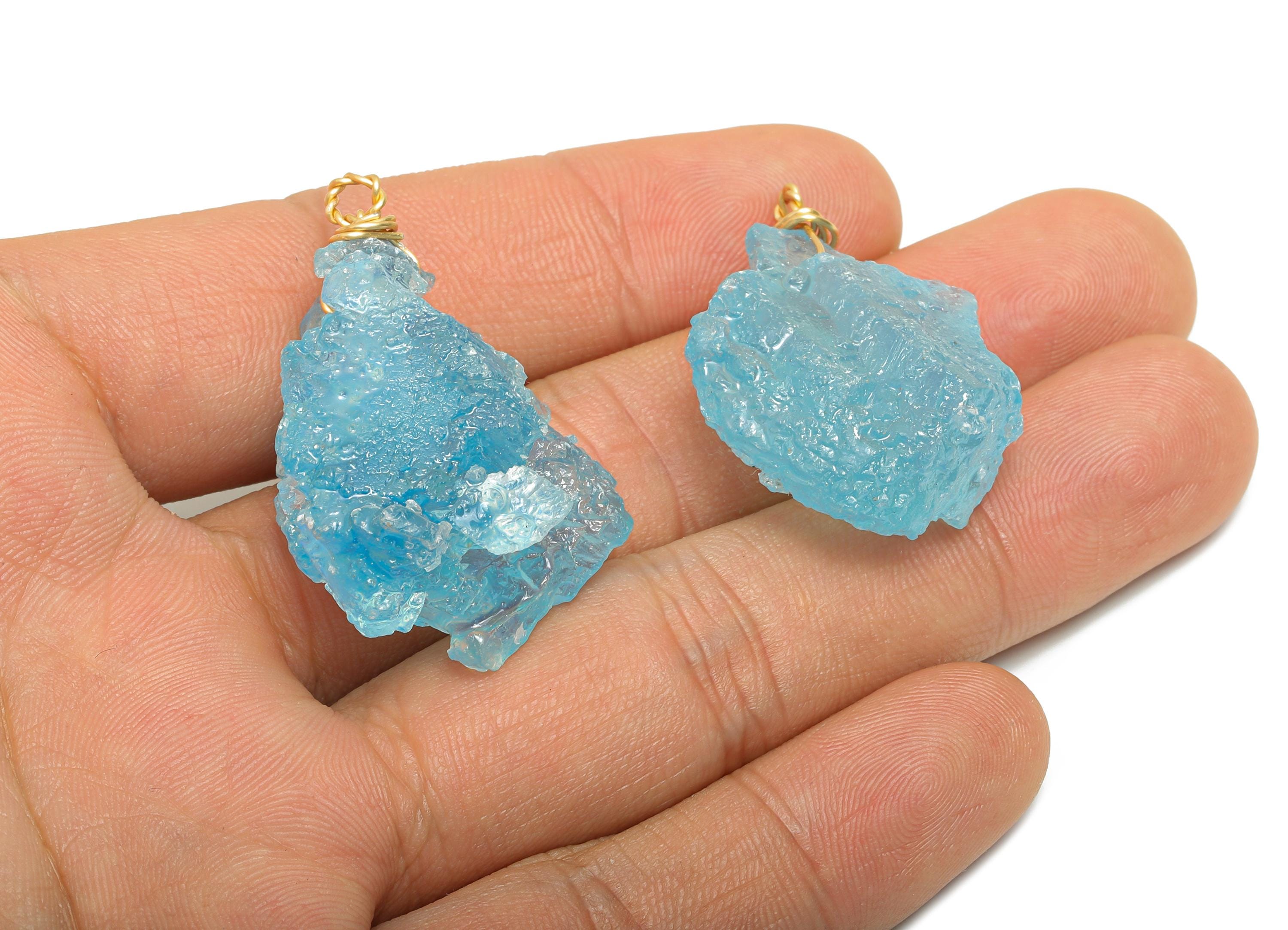 Raw Aquamarine Pendant - Brass Wire Wrapped Crystal Necklace Pendant - Handmade Wire Wrapped Jewelry - Healing Stone - 31.9x23x16mm - NS3037 - DOMEDBAZAAR