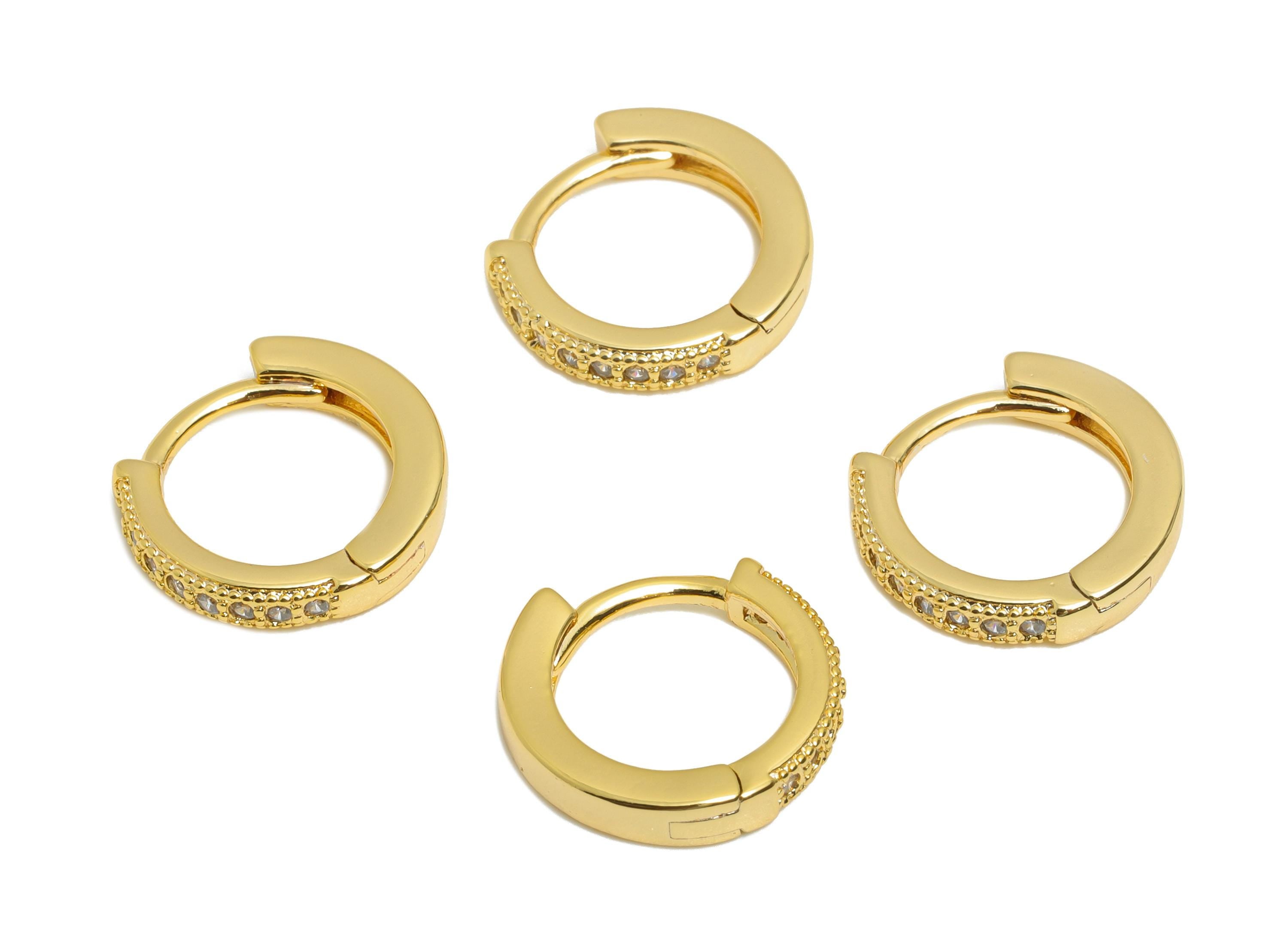 Brass CZ Round Huggie Hoop Earring - Brass Zircon Earring - Sparkling Huggie Hoop Clasp - 18K Real Gold Plated - 12.18x11.2x2.2mm - RGP10921 - DOMEDBAZAAR