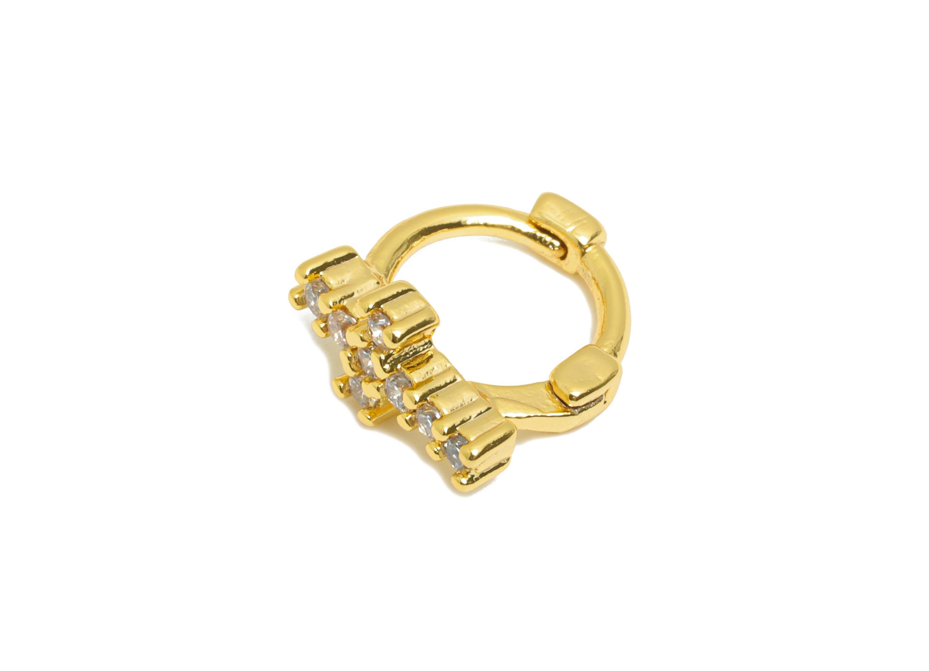 Brass CZ Cross Huggie Hoop Earring - Brass Geometric Zircon Earring - Everyday Wear - 18K Real Gold Plated - 9.46x8.54x4.33mm - RGP10938 - DOMEDBAZAAR