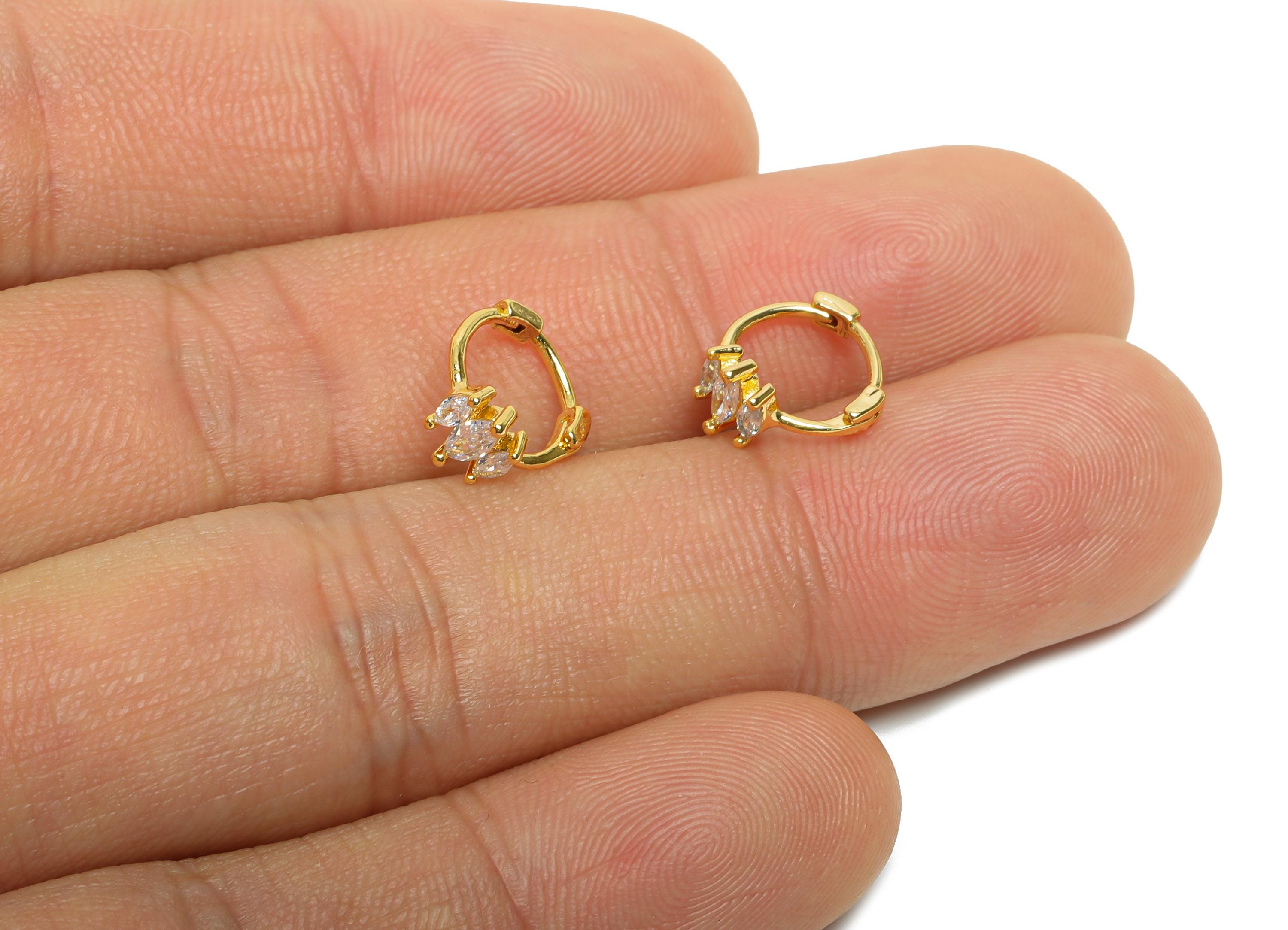 Brass CZ Huggie Hoop Earring - Mini Brass Marquise Zircon Earring - Simple Huggie Hoop Clasp - 18K Real Gold Plated - 10.4x9x5mm - RGP10937 - DOMEDBAZAAR
