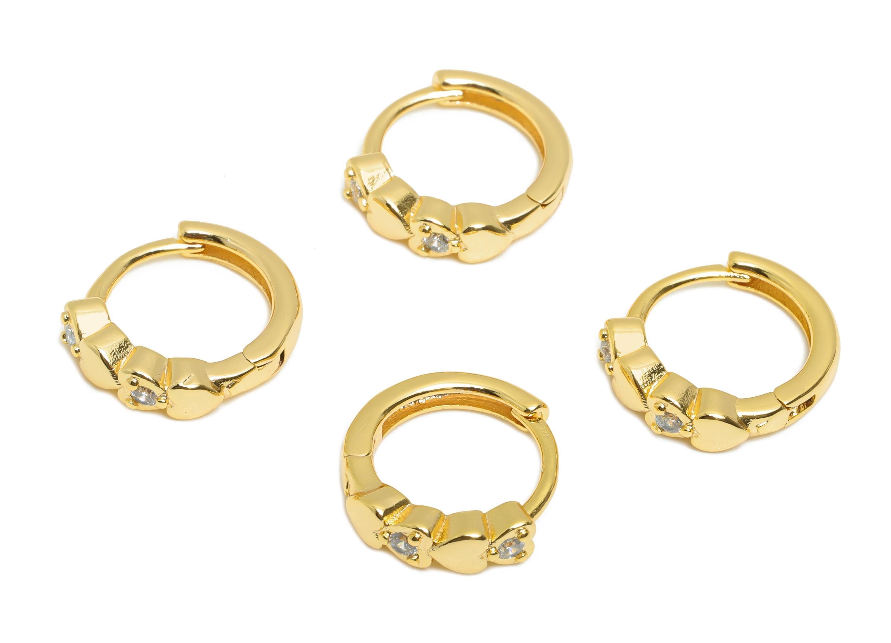 Brass CZ Heart Huggie Hoop Earring - Fashion Brass Zircon Earring - Modern Huggie Hoop Clasp - 18K Real Gold Plated - 13.7x12x3mm - RGP10923 - DOMEDBAZAAR