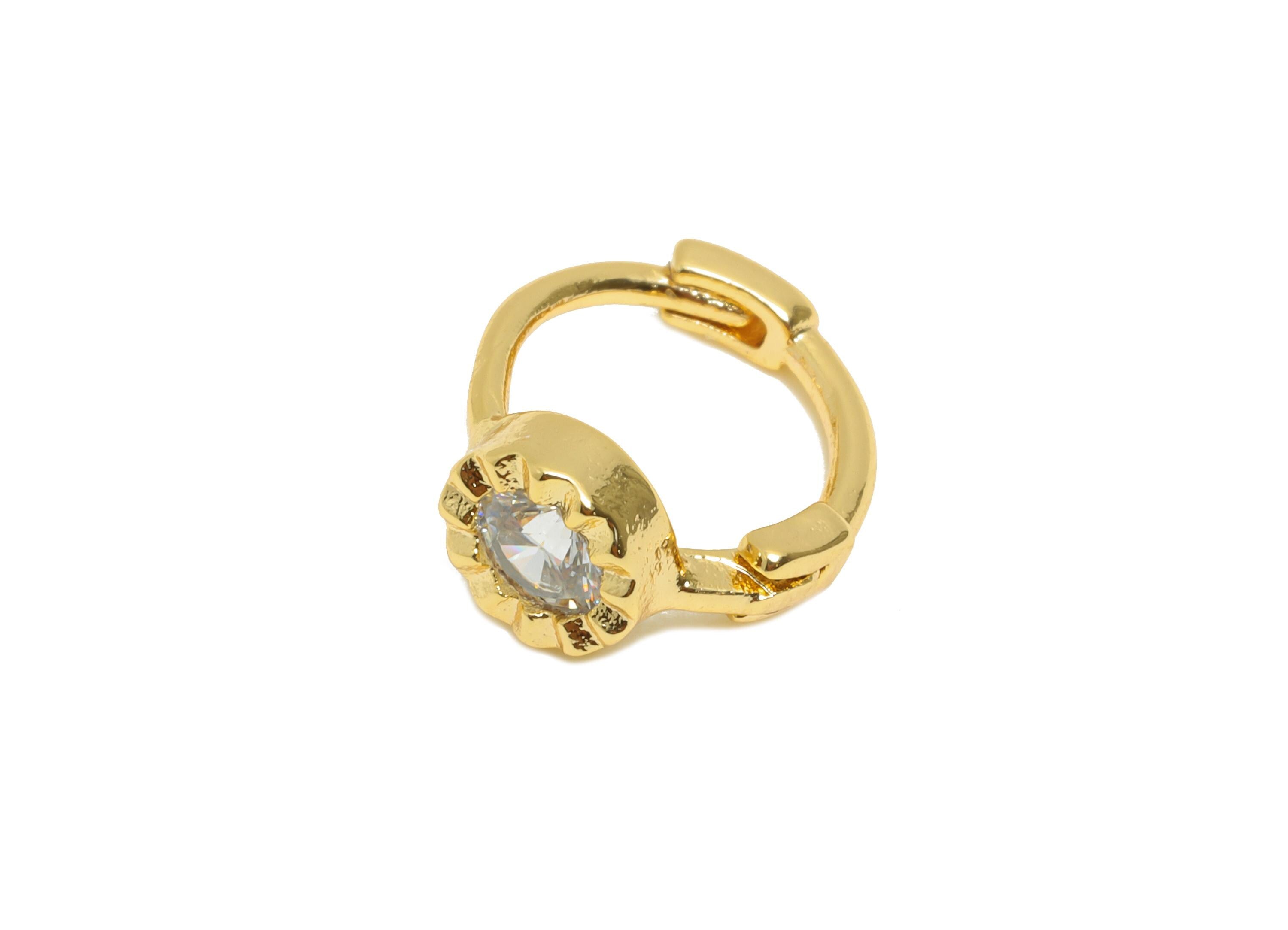 Brass CZ Huggie Hoop Earring - Brass Ring Clear Cubic Zircon Hoop Earring - Everyday Wear - 18K Real Gold Plated - 11.2x9.46x5mm - RGP10928 - DOMEDBAZAAR