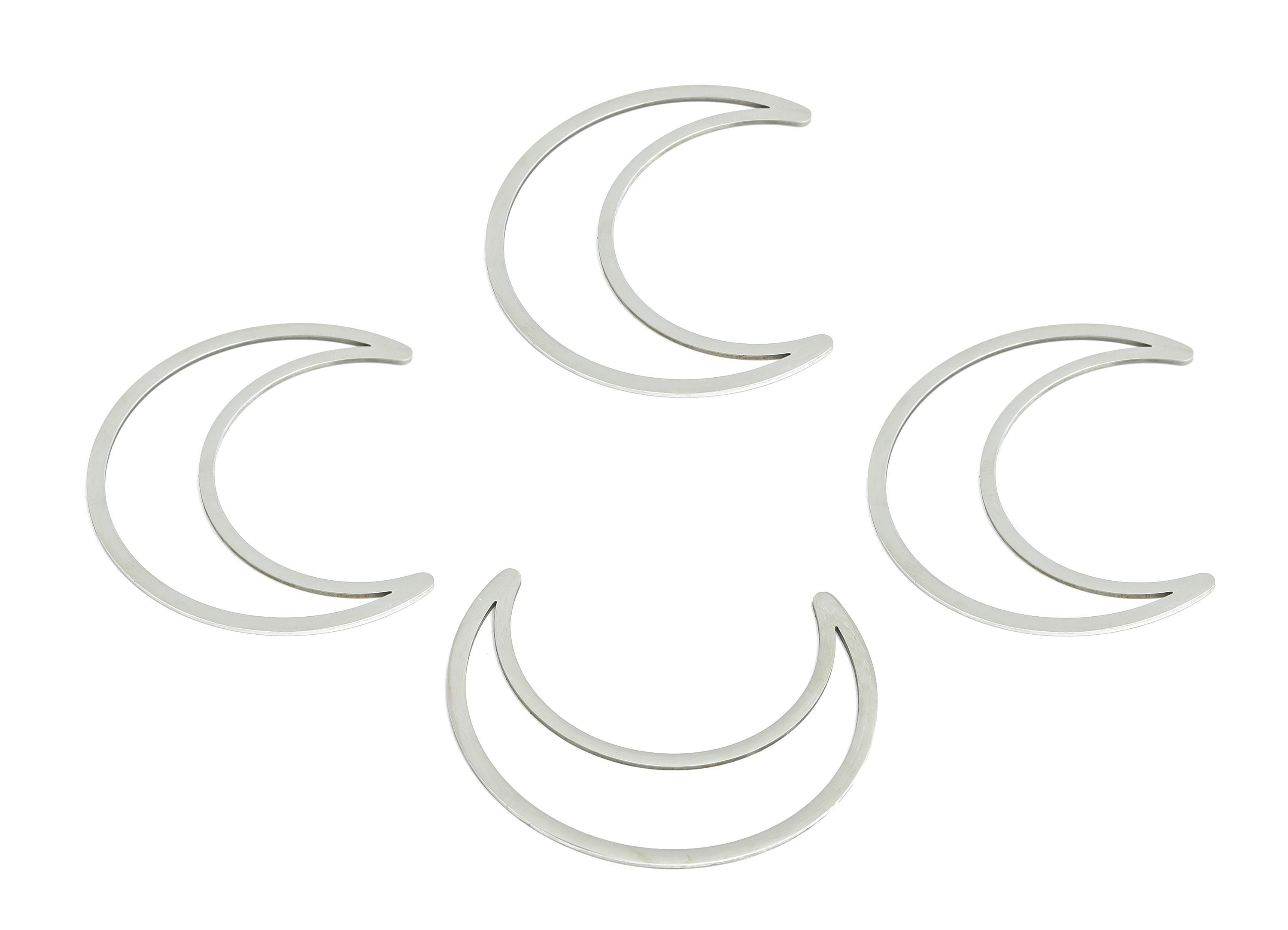 Steel Crescent Moon Charm - DIY Celestial Necklace Supplies - Minimalist Moon Jewelry - Spiritual Moon Accessories - 50x41x0.98mm - SS2275 - DOMEDBAZAAR