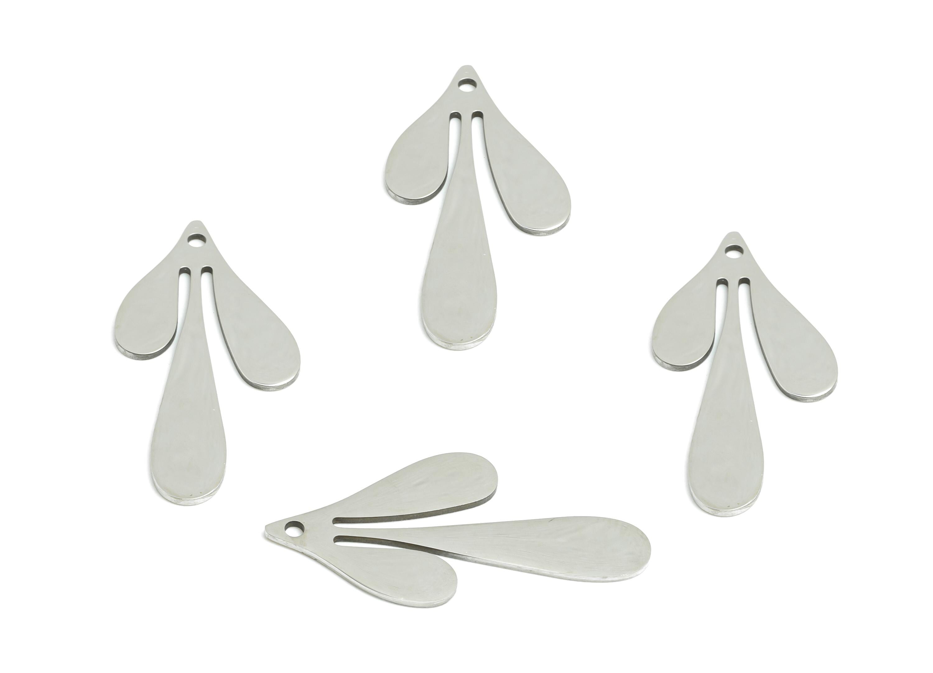 Steel Leaf Earring Charm - DIY Unique Drop Earring Charm - DIY Jewelry Making Supplies - Steel Earring Findings - 35x17x0.98mm - SS2519 - DOMEDBAZAAR